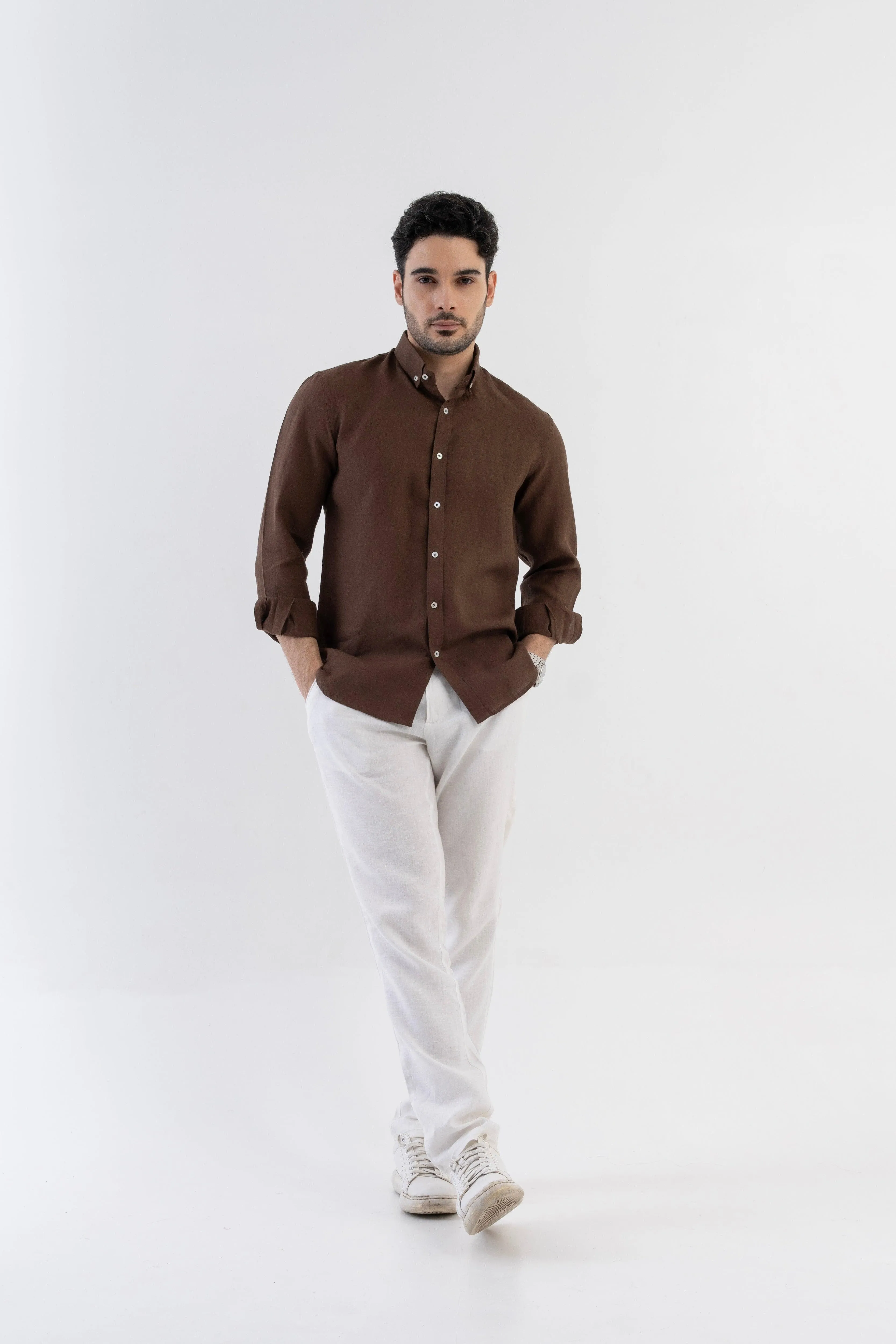 100% Linen Soft Touch Pecan Brown Shirt