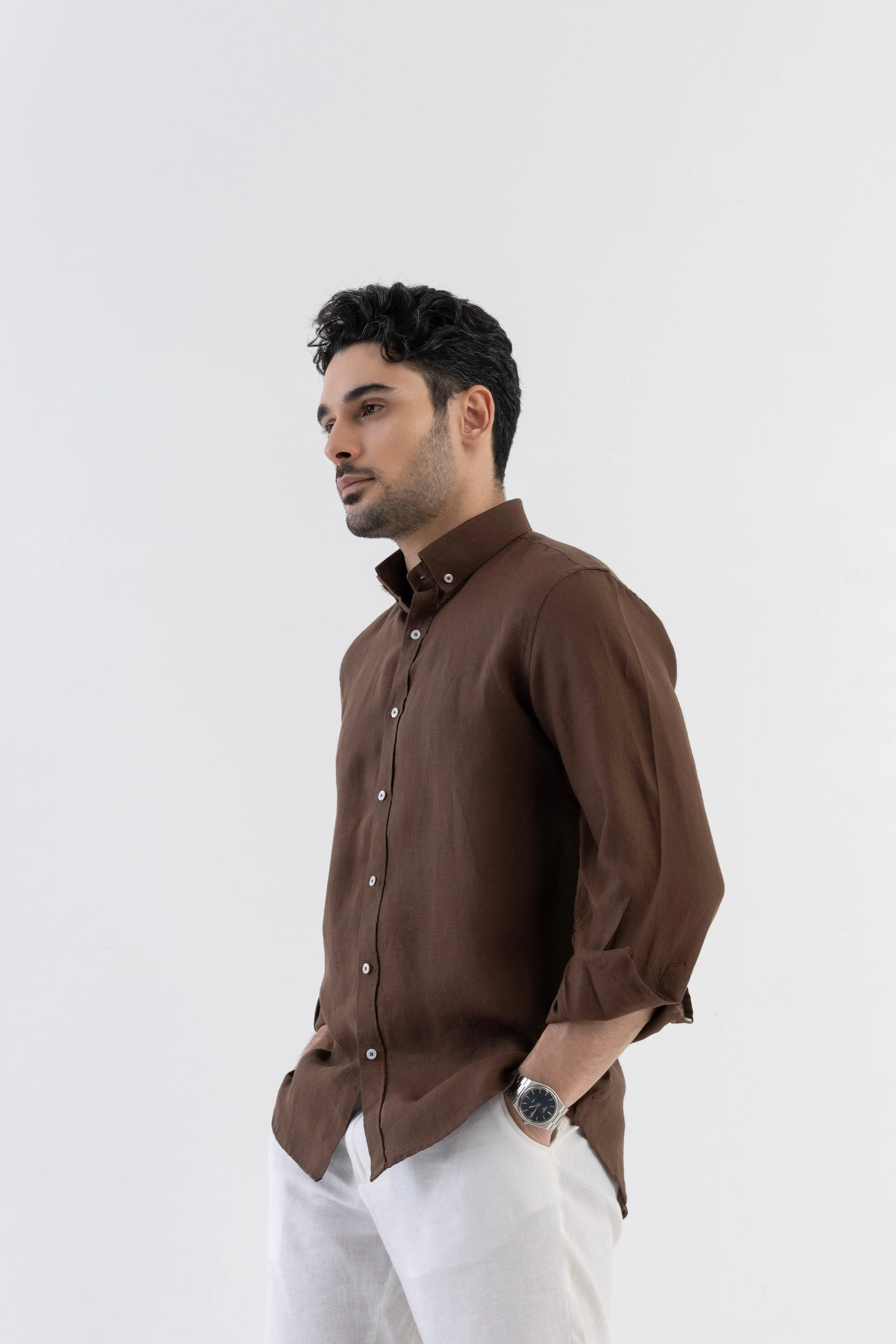 100% Linen Soft Touch Pecan Brown Shirt