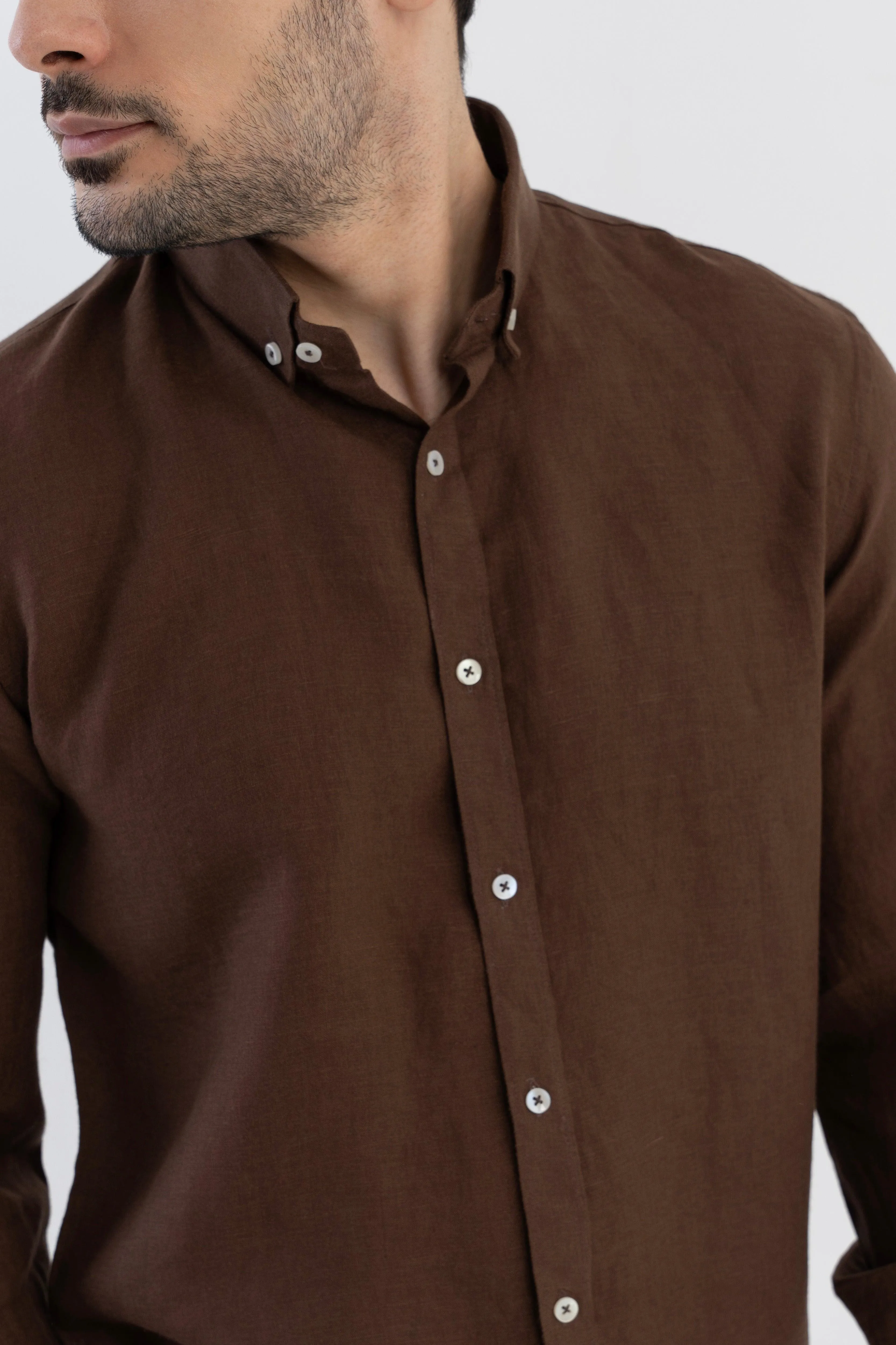 100% Linen Soft Touch Pecan Brown Shirt