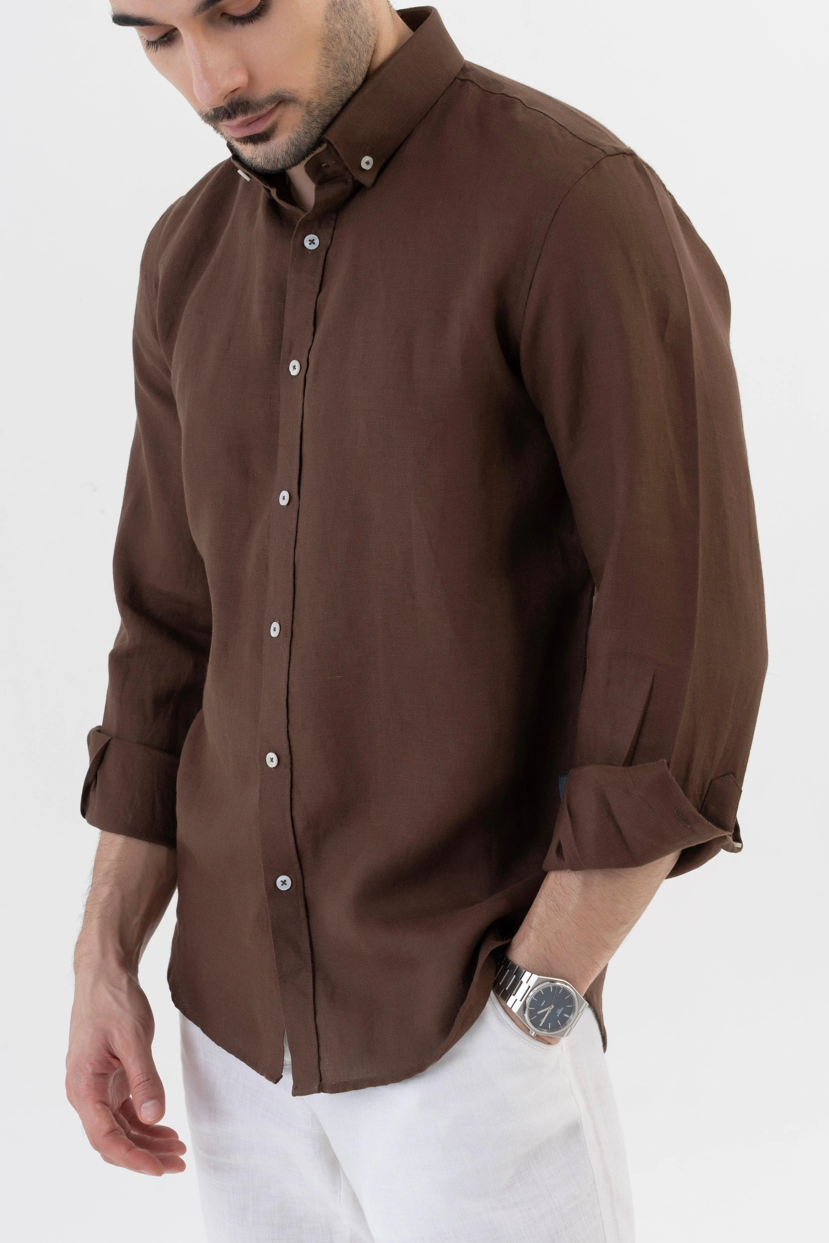 100% Linen Soft Touch Pecan Brown Shirt