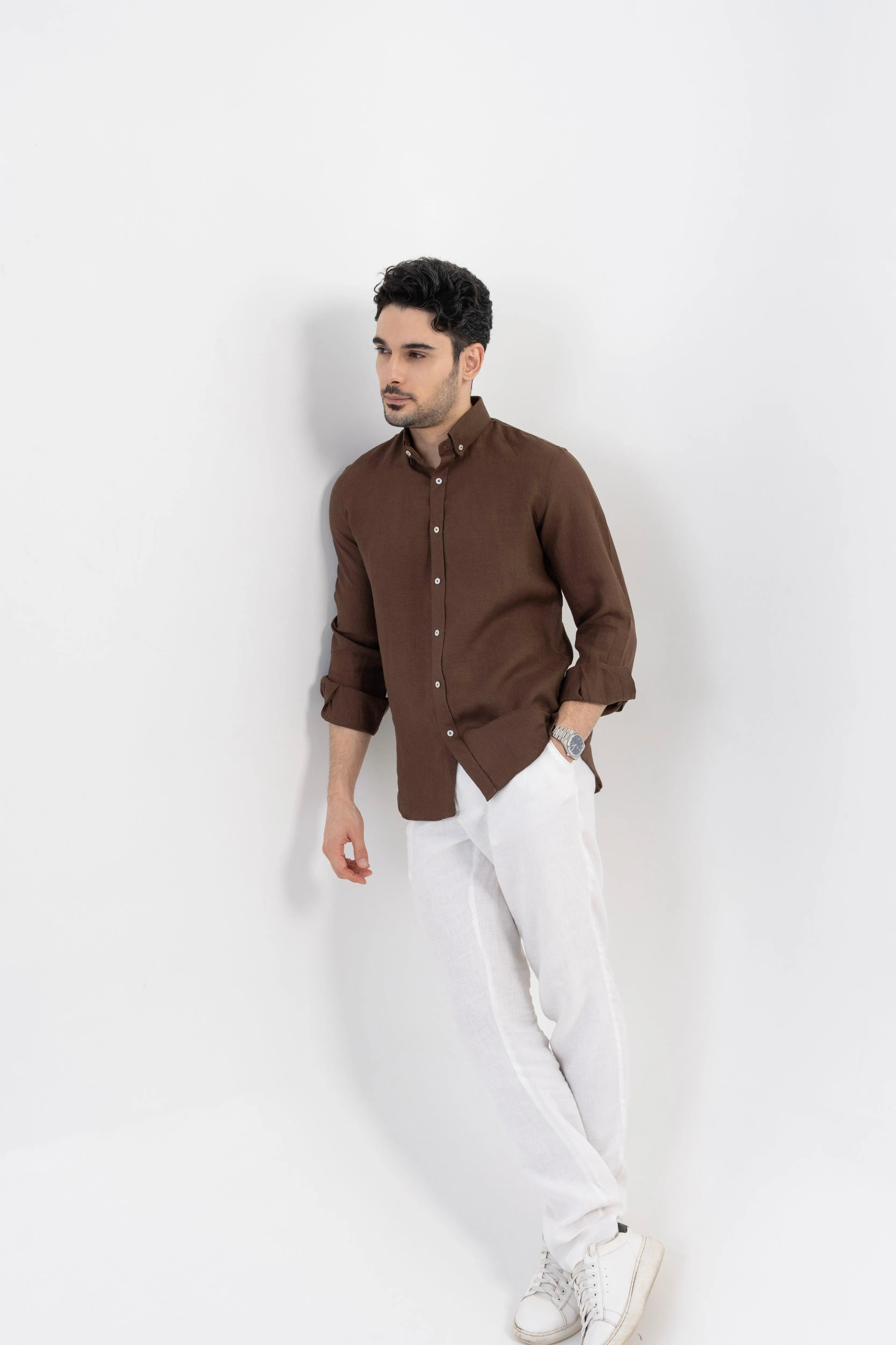 100% Linen Soft Touch Pecan Brown Shirt