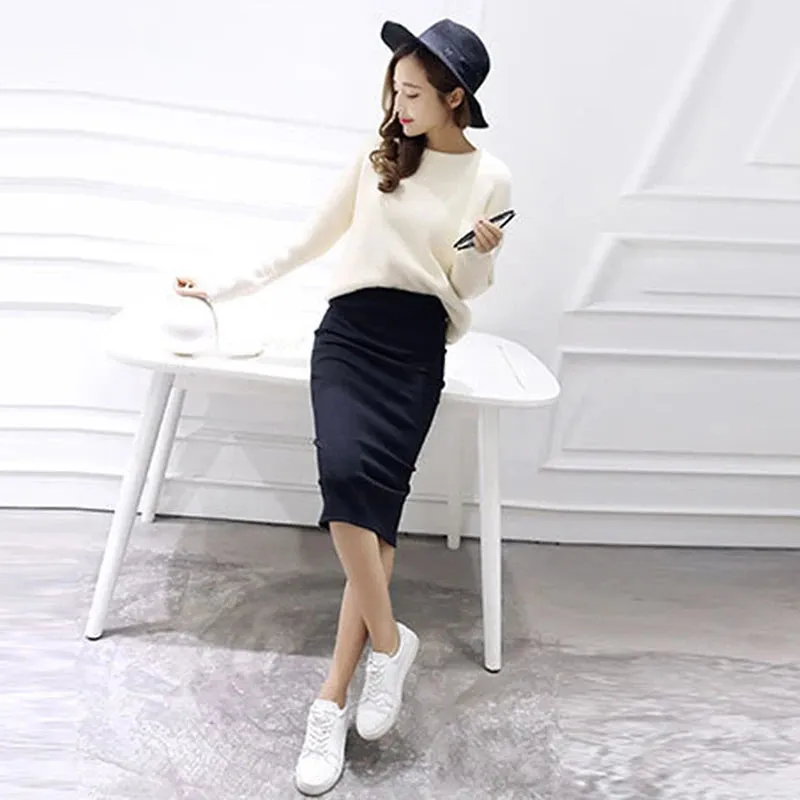 2023 Autumn Winter Bodycon Skirt Women Split Skirt Mid Calf Slim Pencil Skirts For Women Female Knit Hip Sexy Skirt