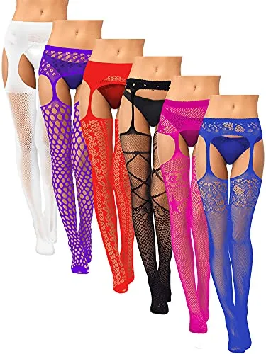 6 Pairs Women Fishnet Thigh High Stockings Tights Suspender