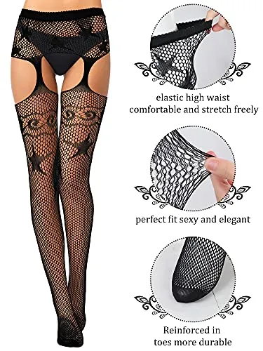 6 Pairs Women Fishnet Thigh High Stockings Tights Suspender