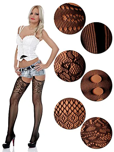 6 Pairs Women Fishnet Thigh High Stockings Tights Suspender