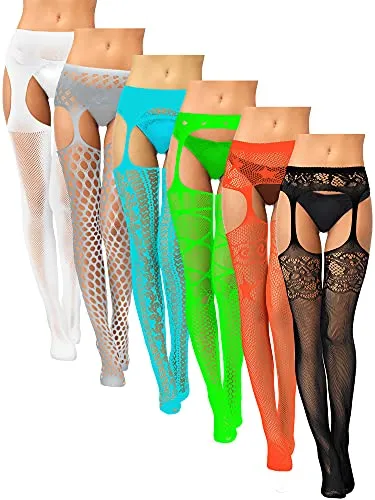 6 Pairs Women Fishnet Thigh High Stockings Tights Suspender