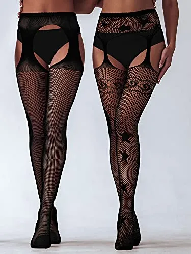 6 Pairs Women Fishnet Thigh High Stockings Tights Suspender