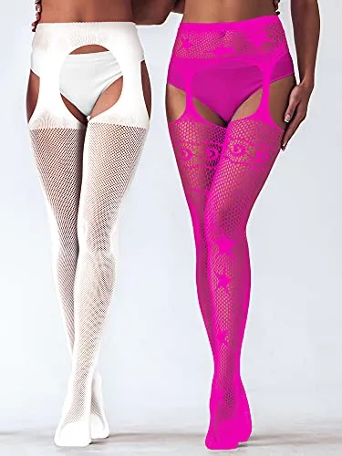 6 Pairs Women Fishnet Thigh High Stockings Tights Suspender