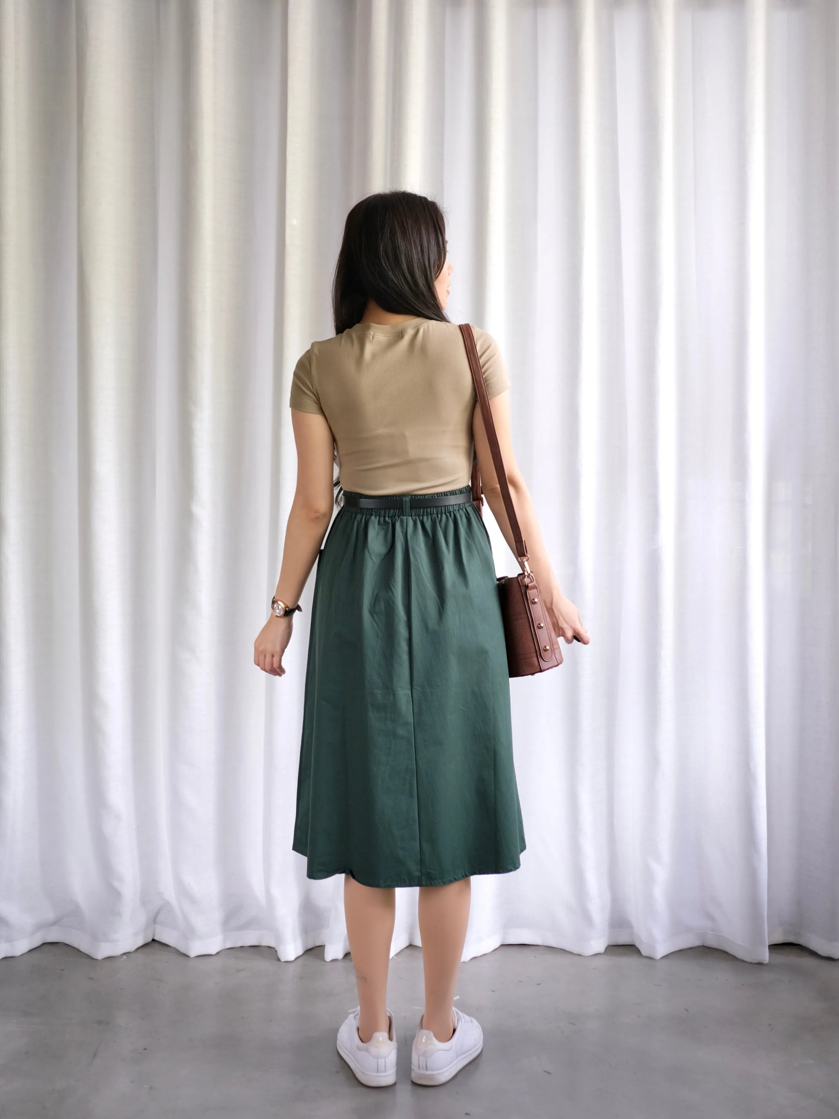 ACEWIN Button Front Belted Cargo Midi Skirt (Free Size) 601287