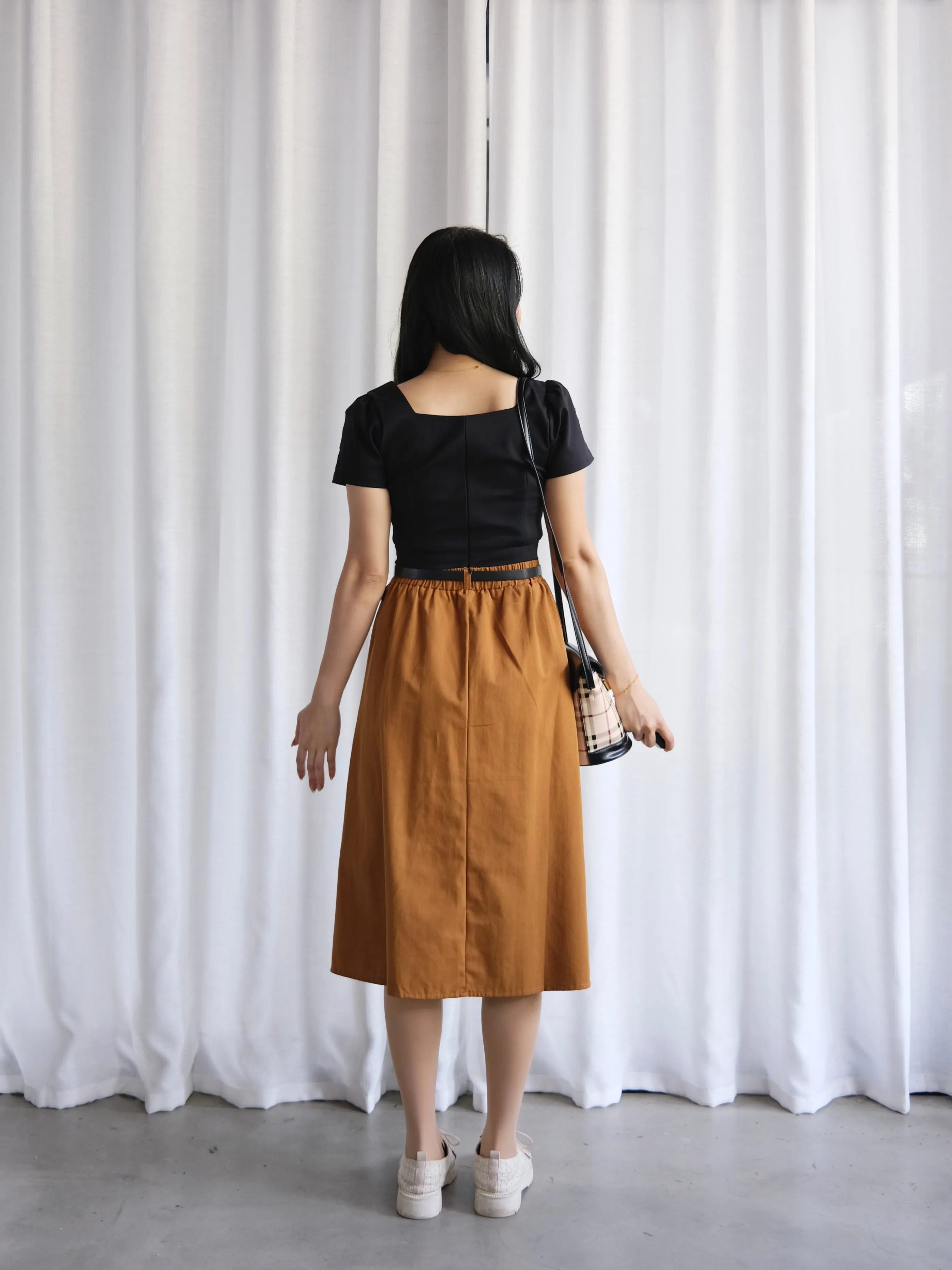 ACEWIN Button Front Belted Cargo Midi Skirt (Free Size) 601287