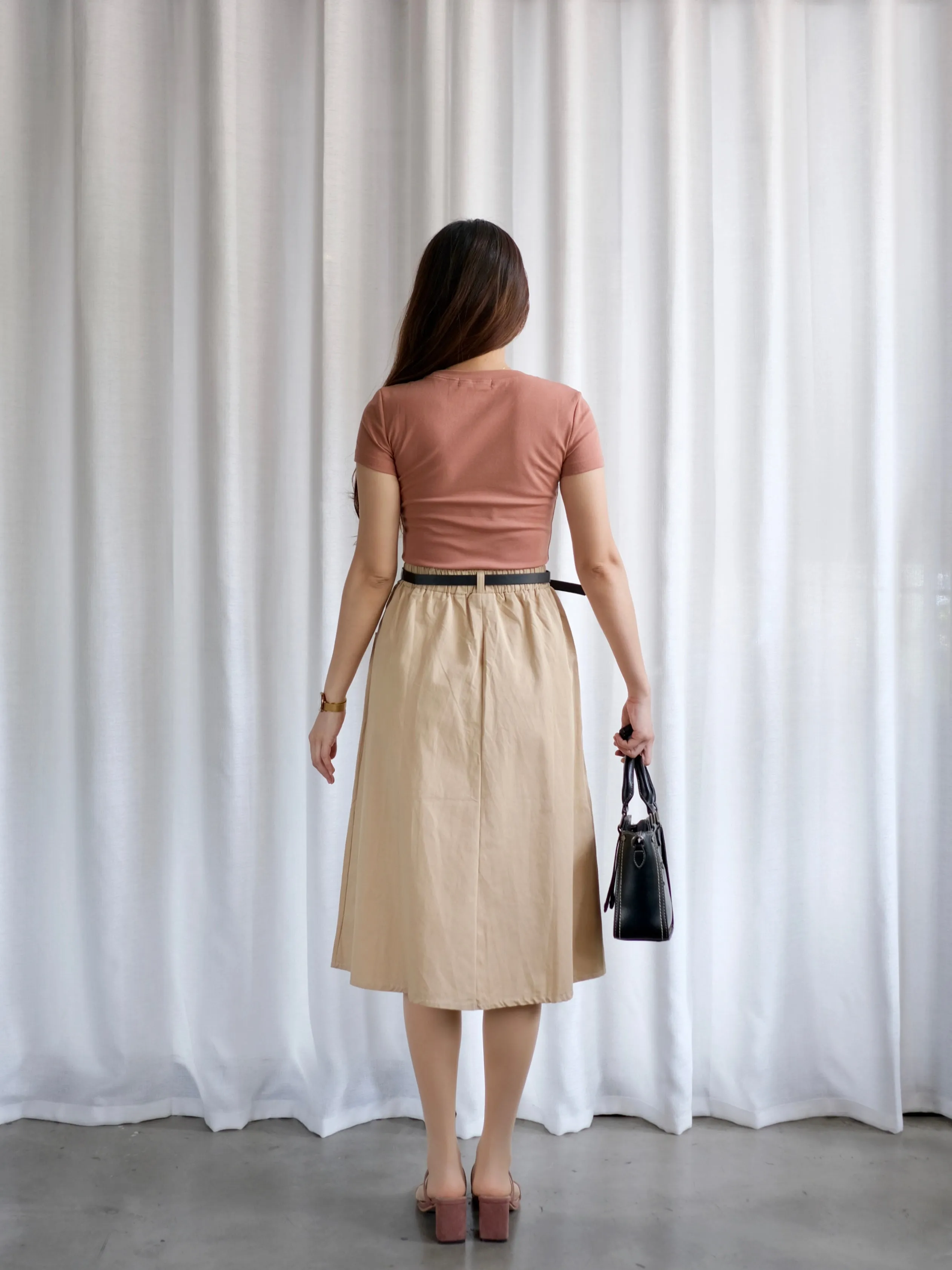 ACEWIN Button Front Belted Cargo Midi Skirt (Free Size) 601287