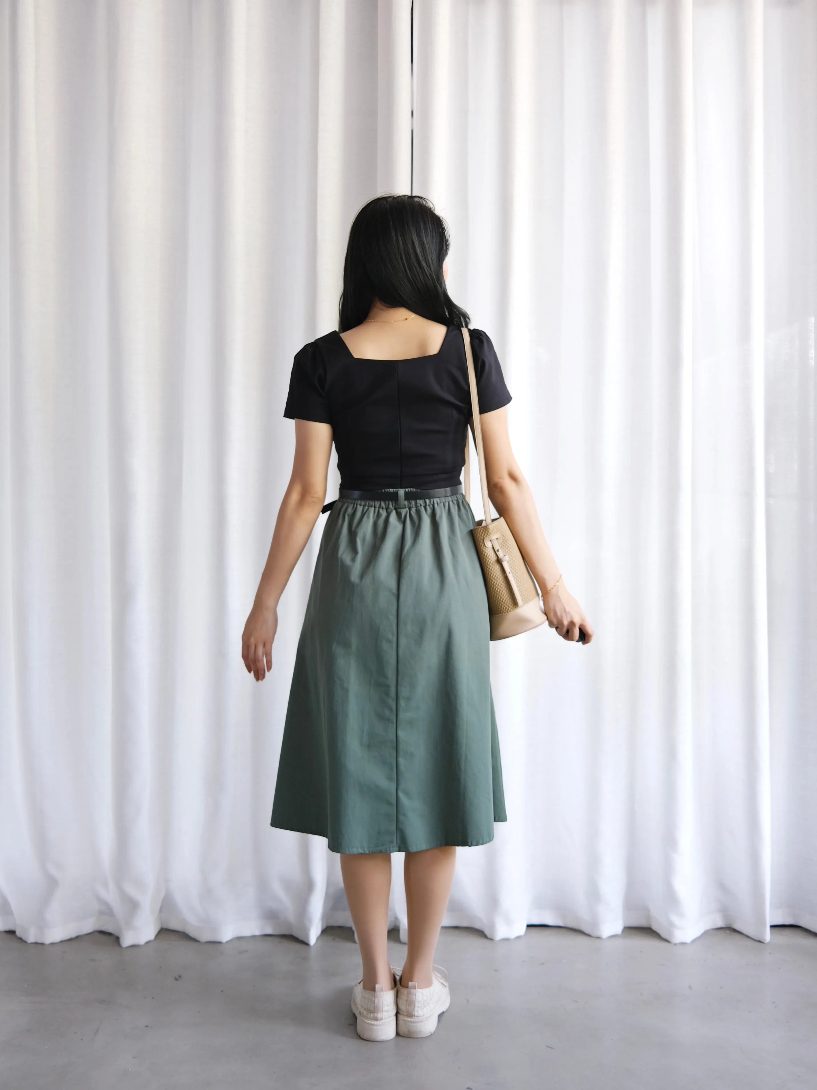 ACEWIN Button Front Belted Cargo Midi Skirt (Free Size) 601287