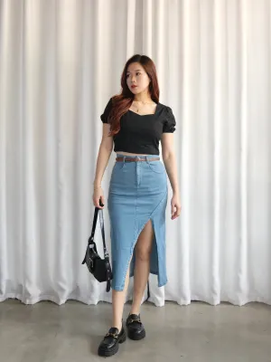 ACEWIN Front Split Maxi Belted Denim Skirt (Size S-XL) 400387