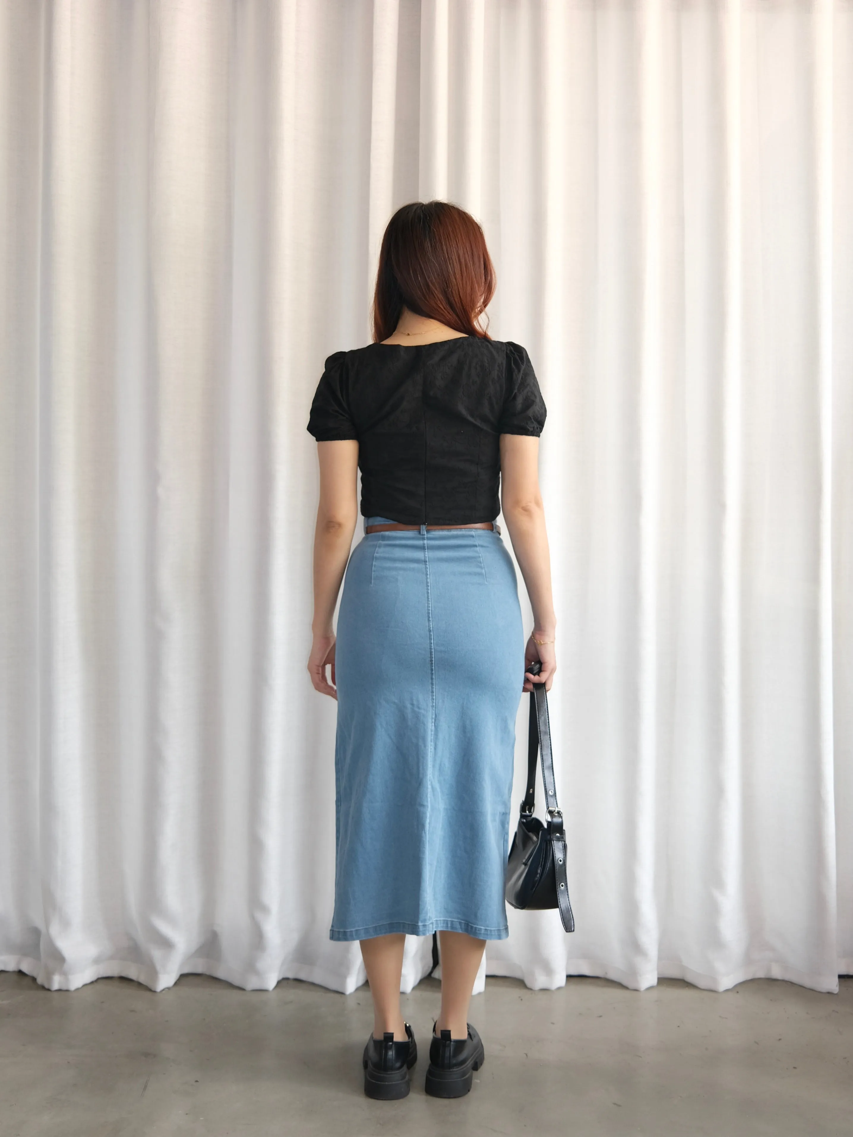 ACEWIN Front Split Maxi Belted Denim Skirt (Size S-XL) 400387