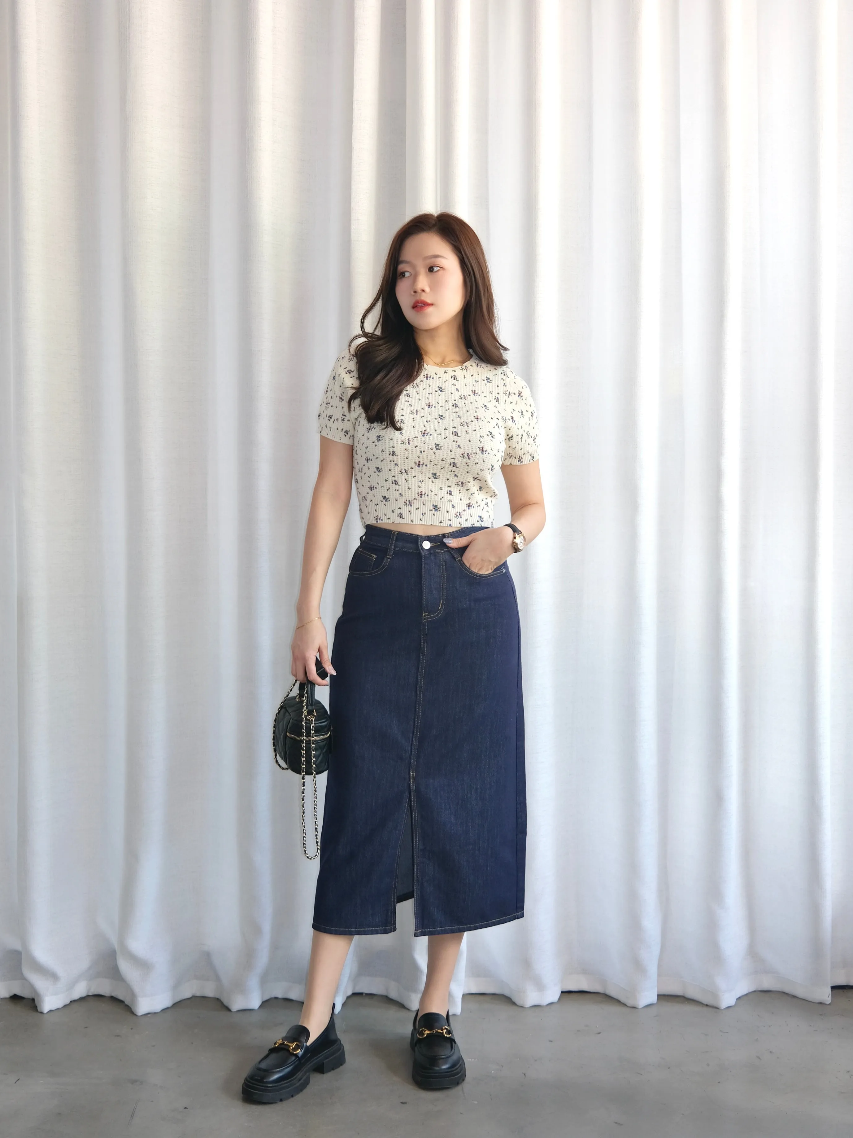 ACEWIN Front Split Maxi Denim Skirt (Size S-XL) 400385