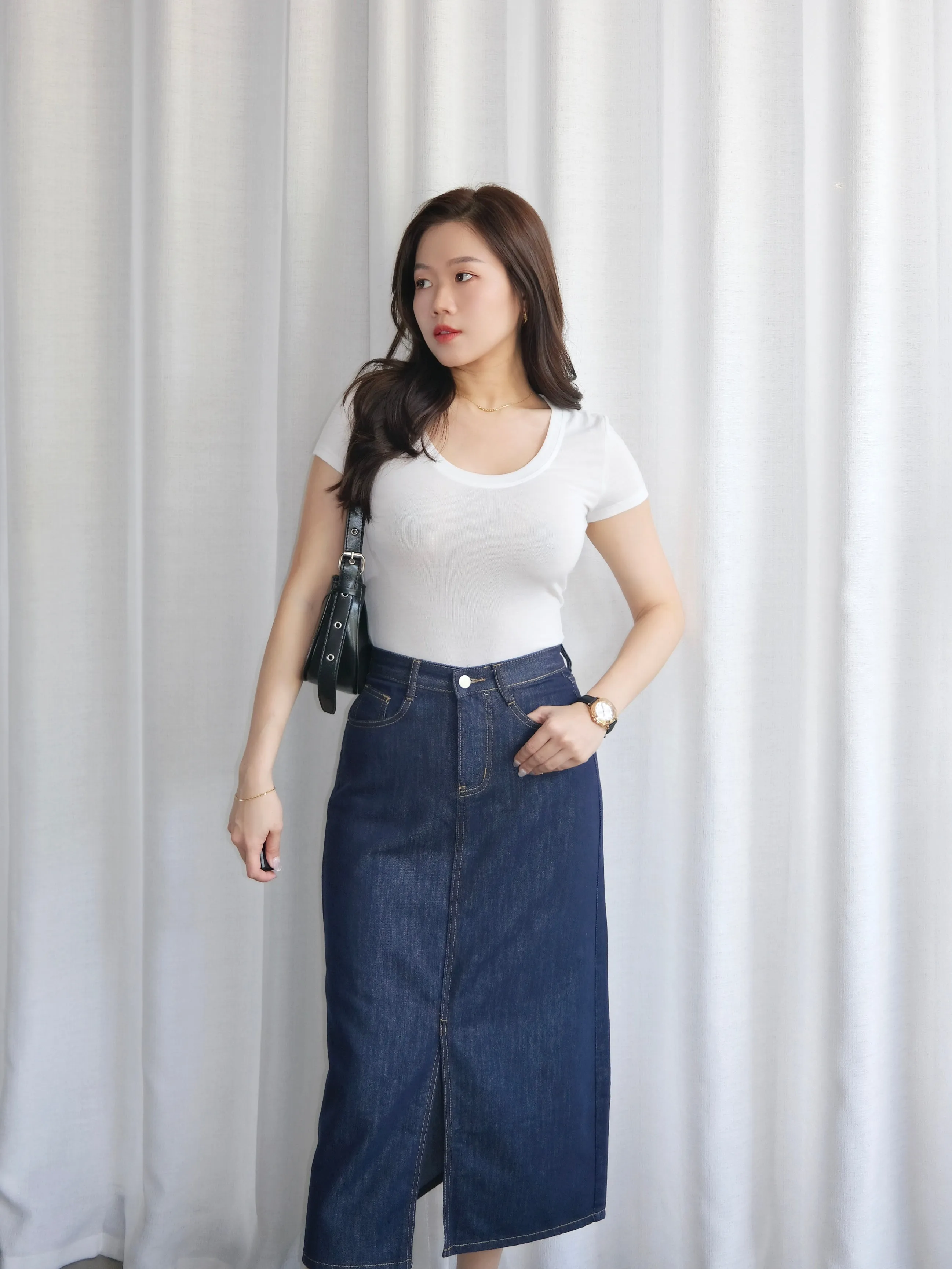 ACEWIN Front Split Maxi Denim Skirt (Size S-XL) 400385