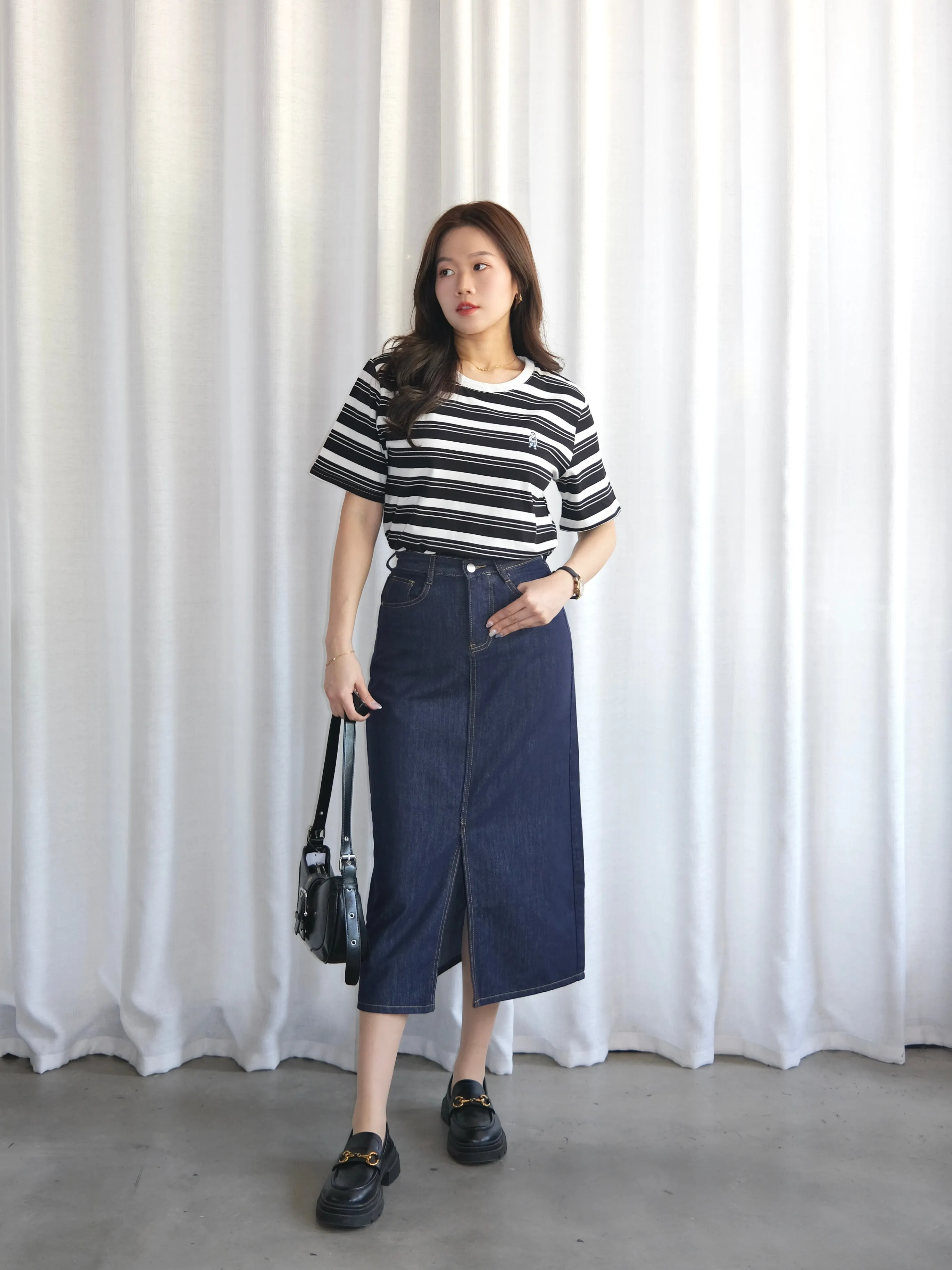 ACEWIN Front Split Maxi Denim Skirt (Size S-XL) 400385