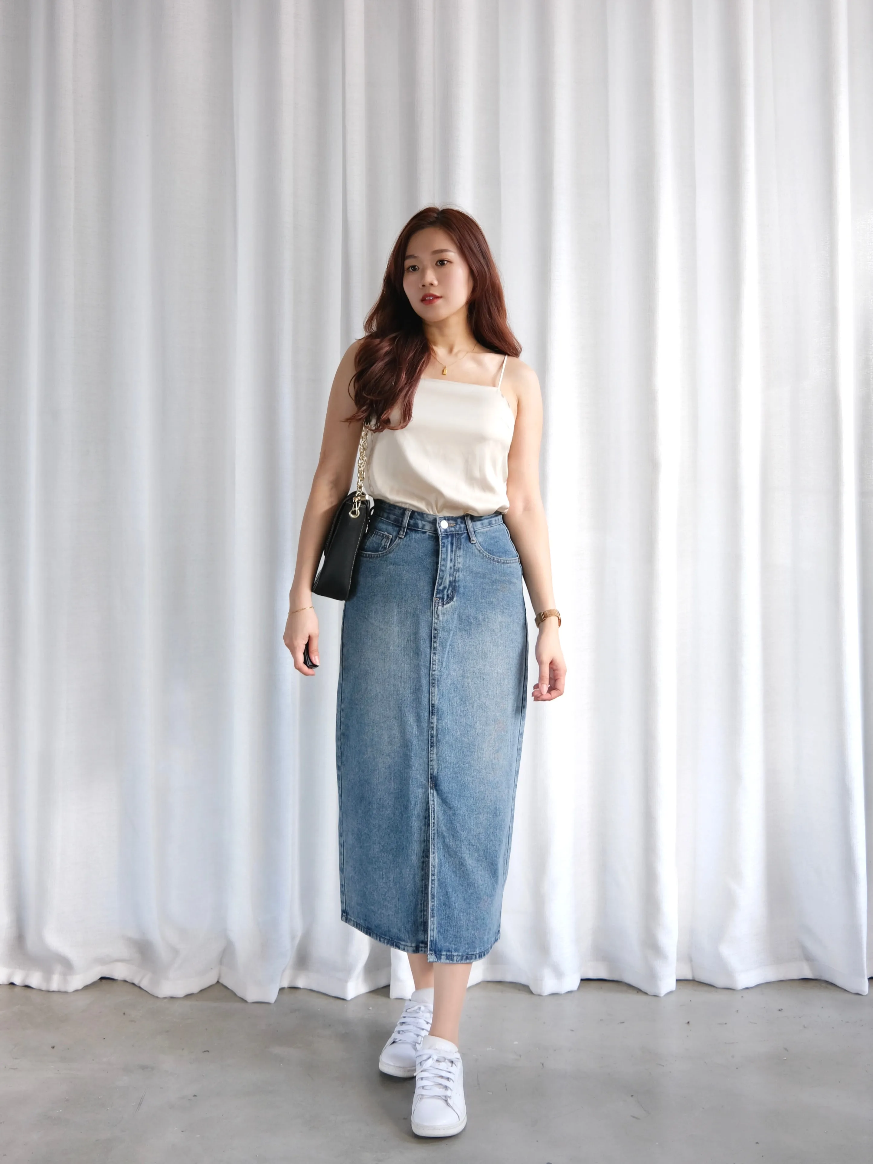 ACEWIN Front Split Maxi Denim Skirt (Size S-XL) 400385