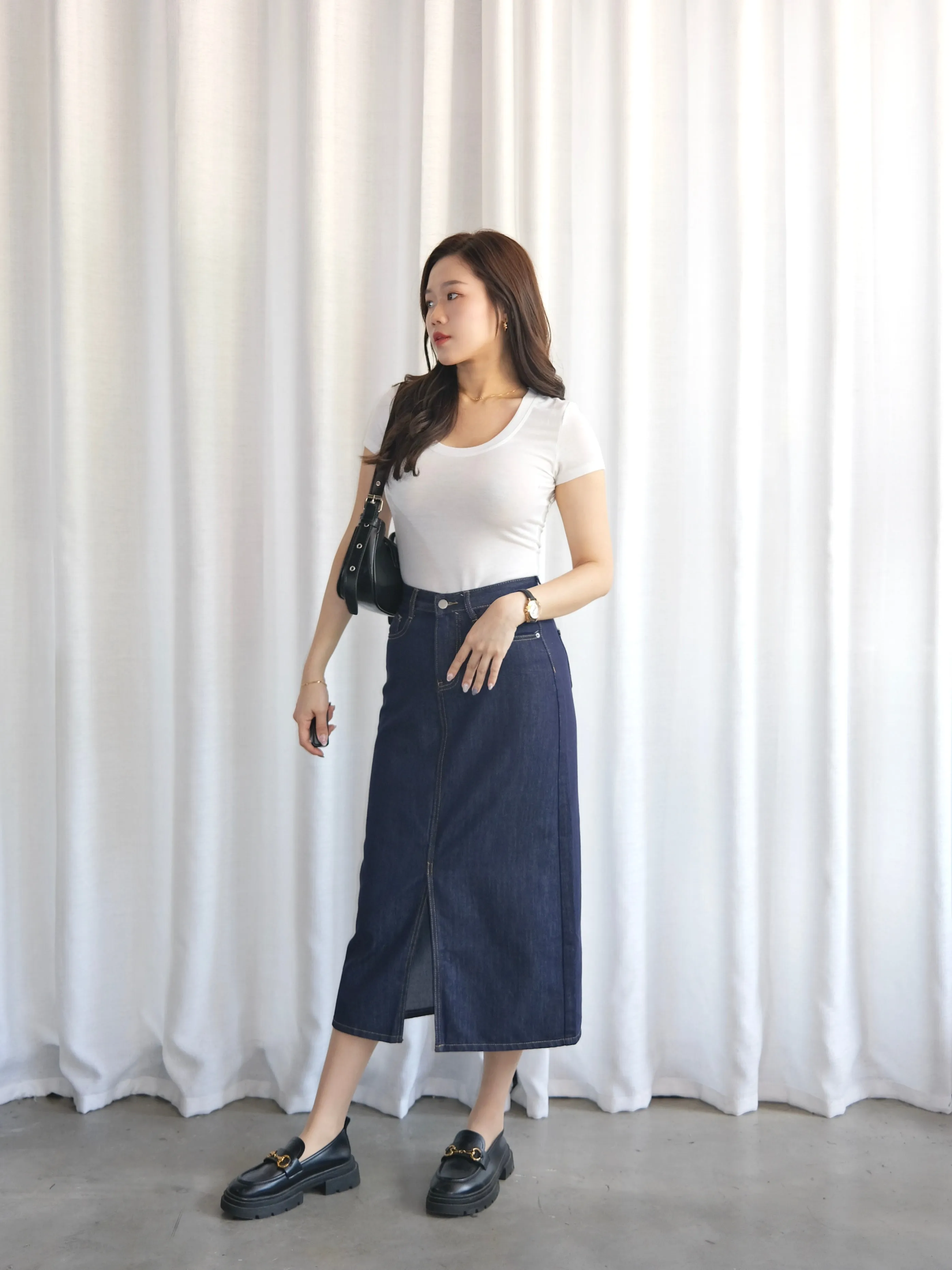 ACEWIN Front Split Maxi Denim Skirt (Size S-XL) 400385