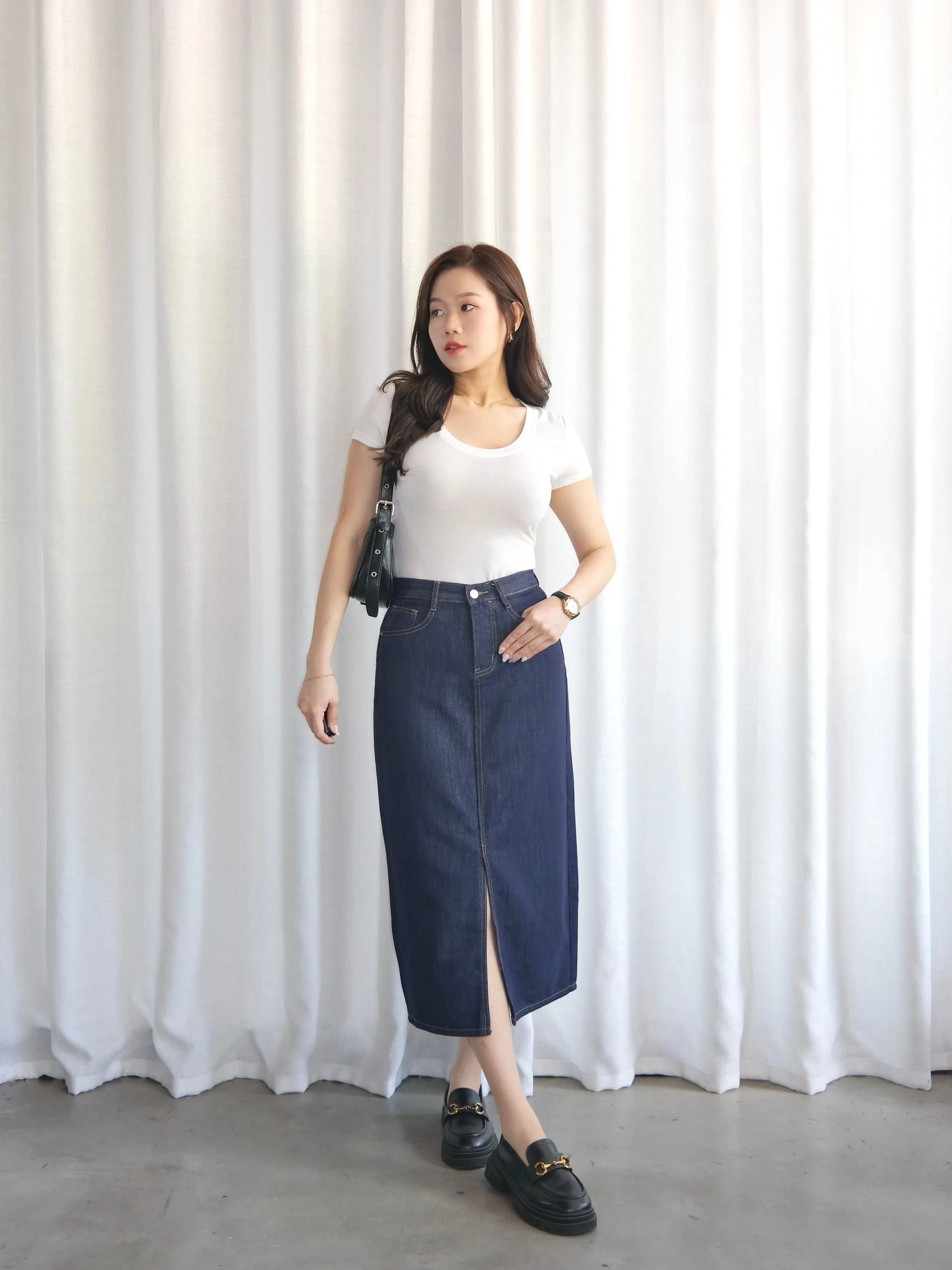 ACEWIN Front Split Maxi Denim Skirt (Size S-XL) 400385