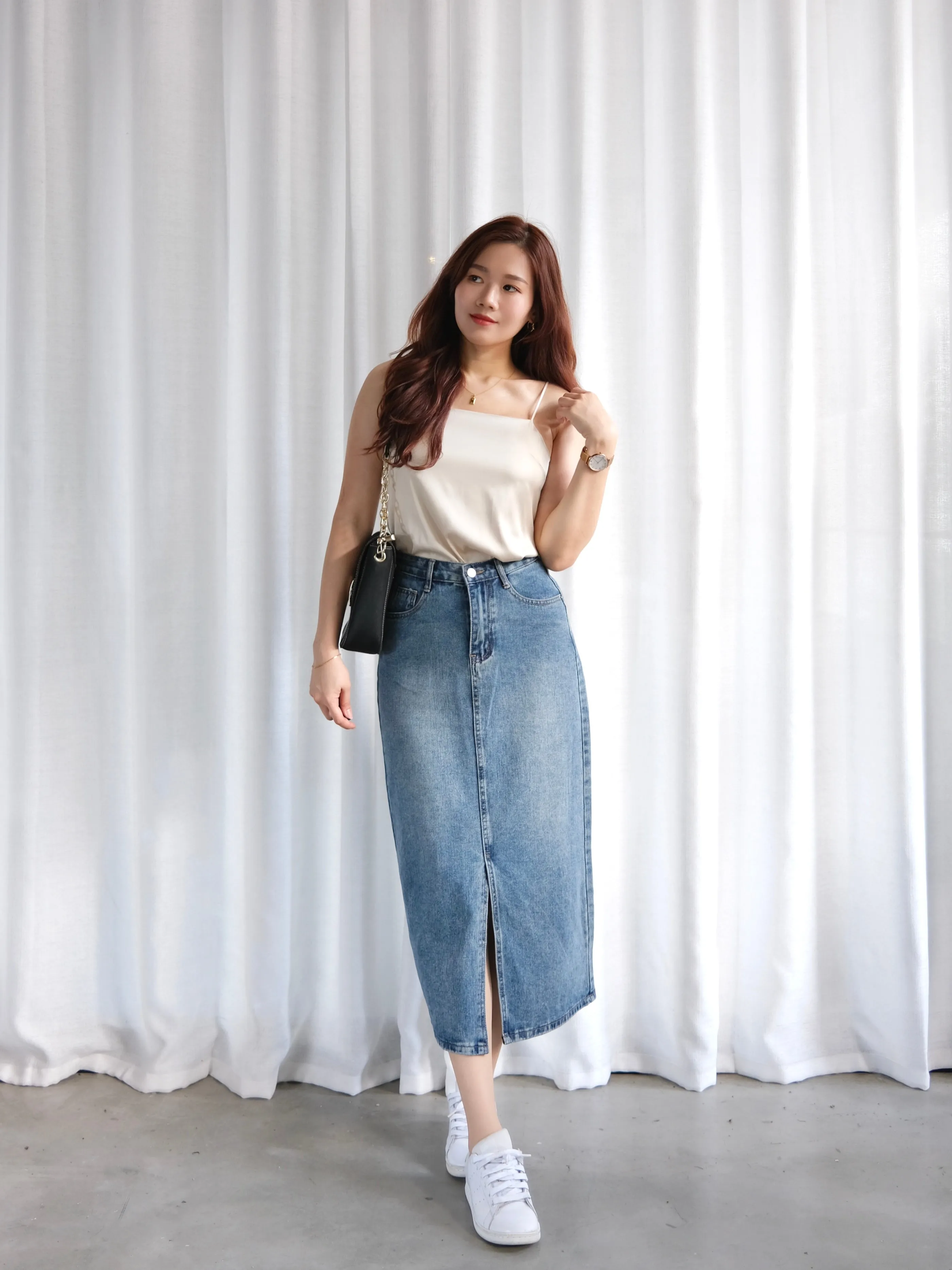 ACEWIN Front Split Maxi Denim Skirt (Size S-XL) 400385