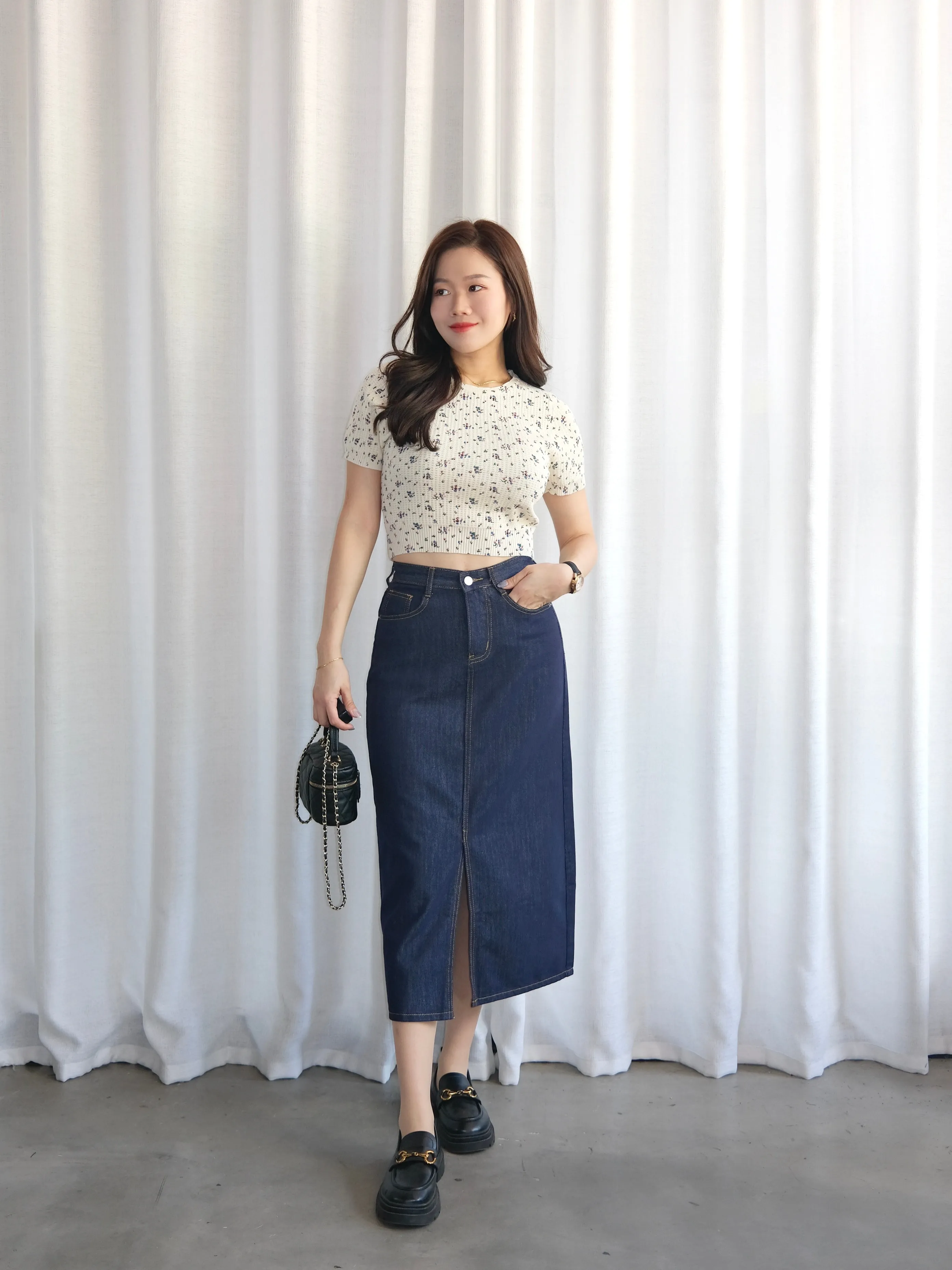 ACEWIN Front Split Maxi Denim Skirt (Size S-XL) 400385