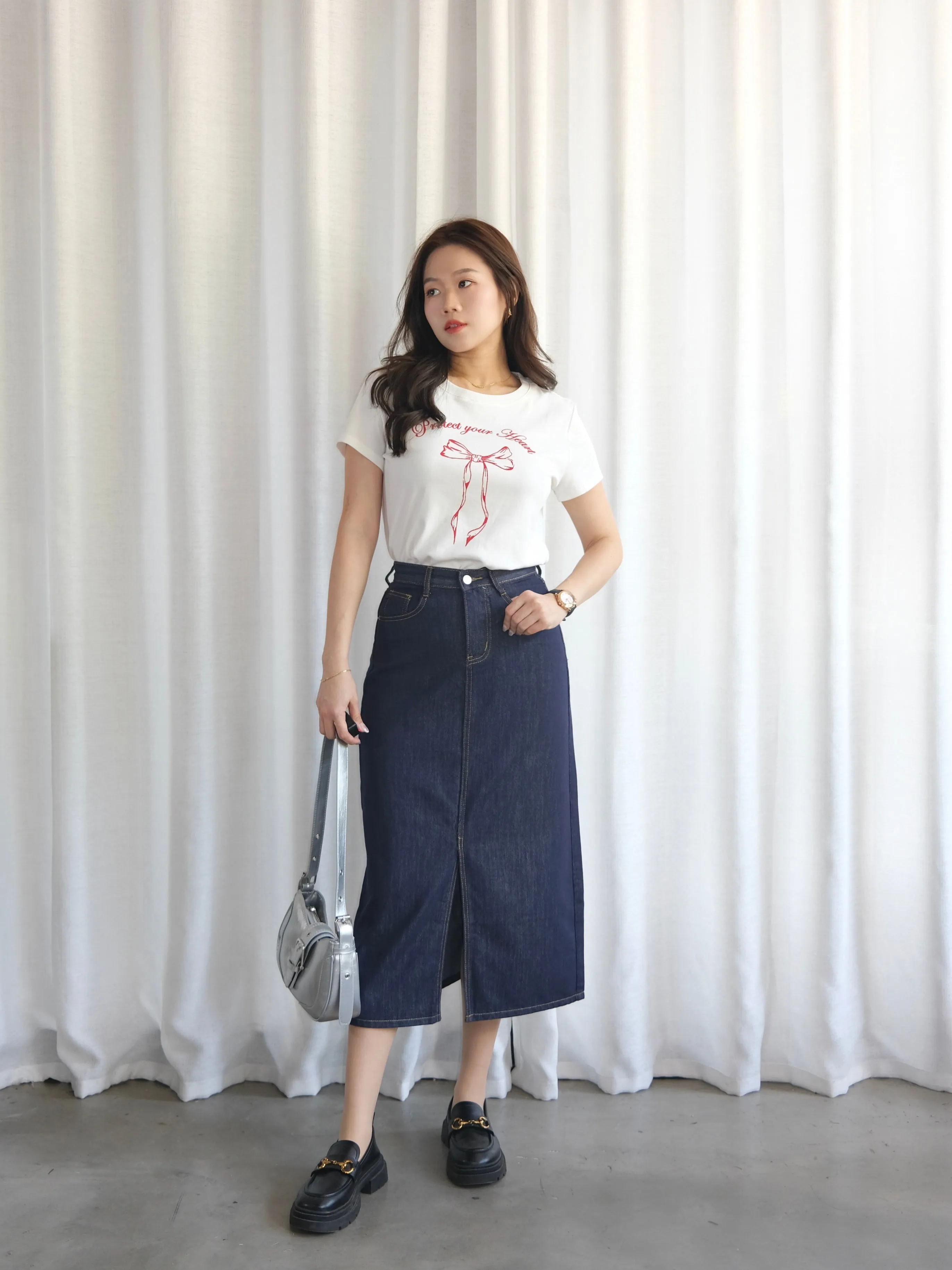 ACEWIN Front Split Maxi Denim Skirt (Size S-XL) 400385