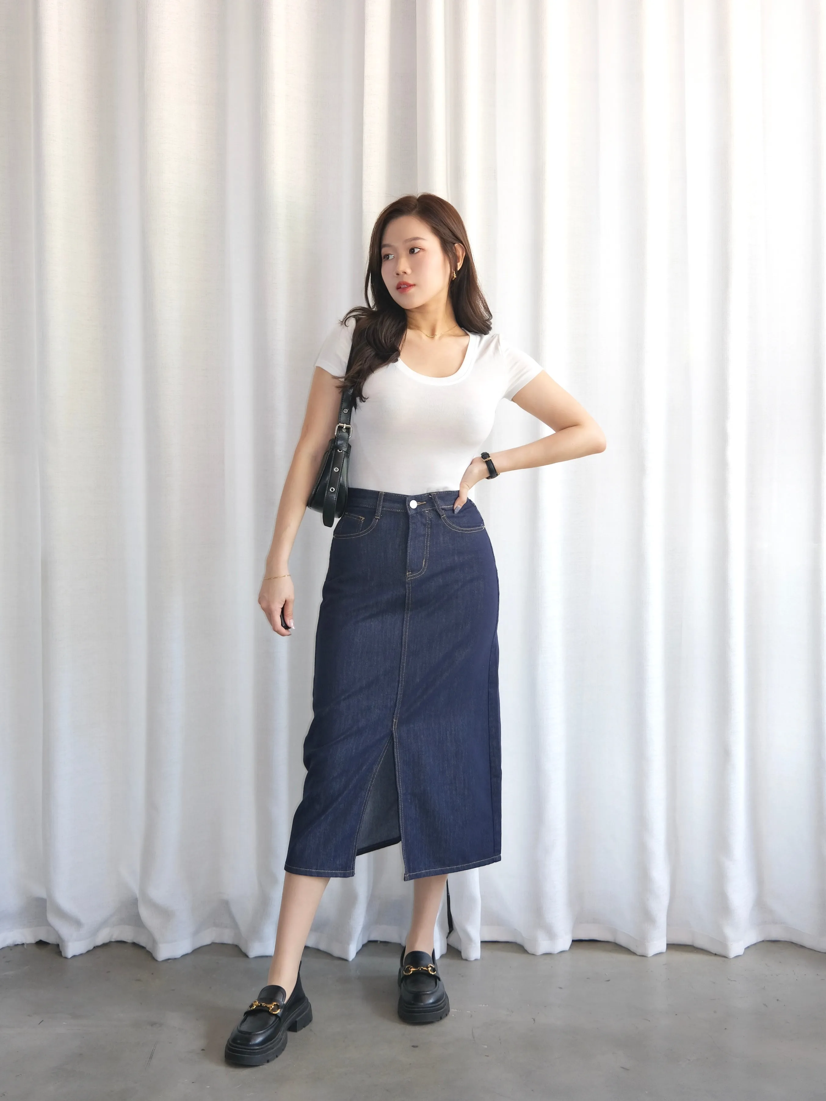 ACEWIN Front Split Maxi Denim Skirt (Size S-XL) 400385