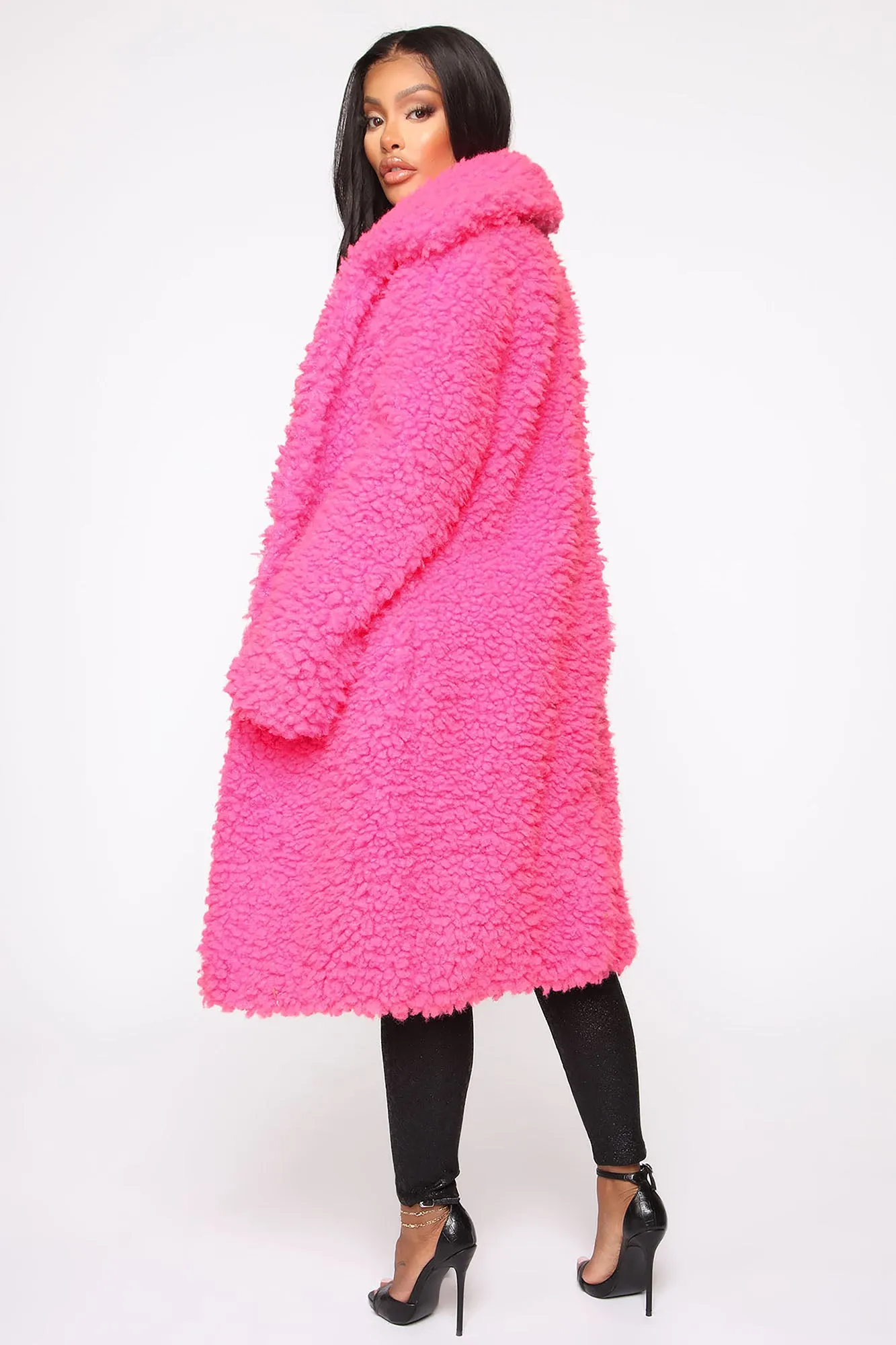 All About Me Fuzzy Coat - Hot Pink