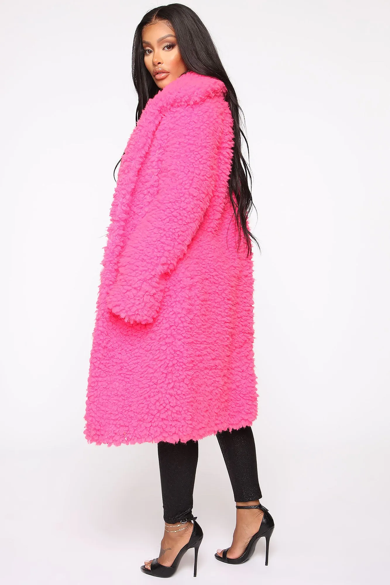 All About Me Fuzzy Coat - Hot Pink