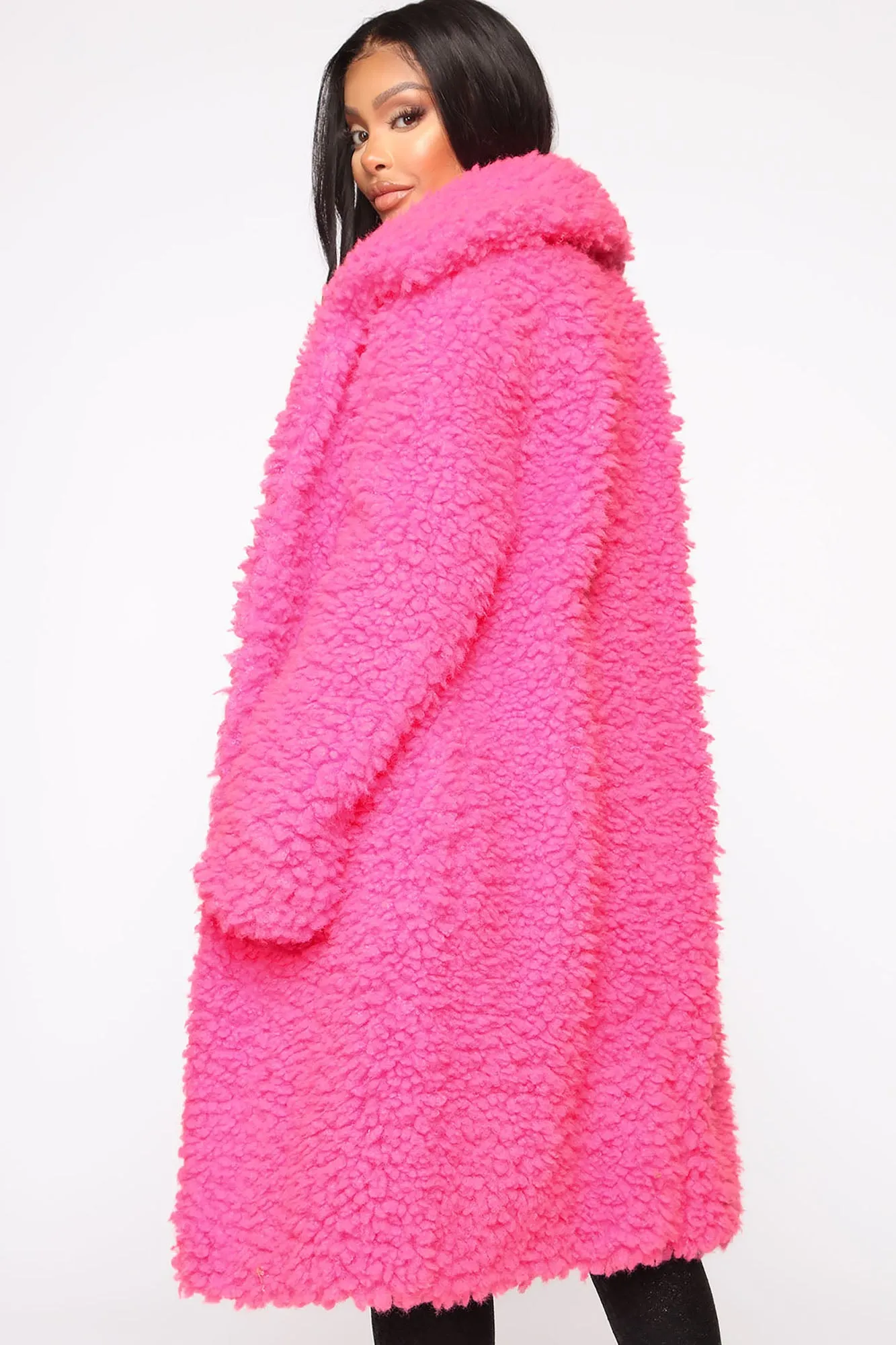 All About Me Fuzzy Coat - Hot Pink