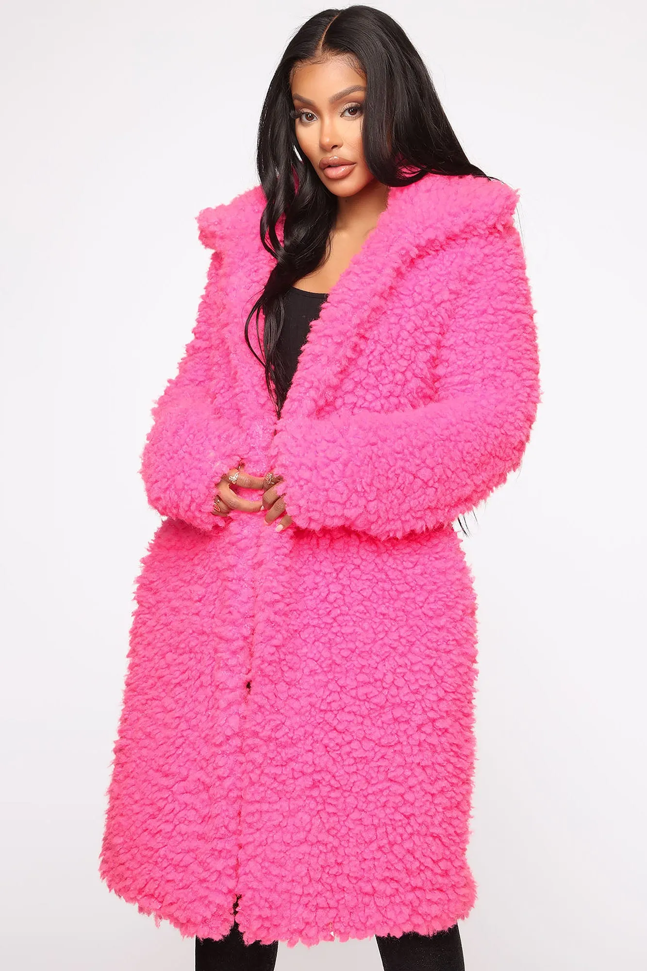 All About Me Fuzzy Coat - Hot Pink