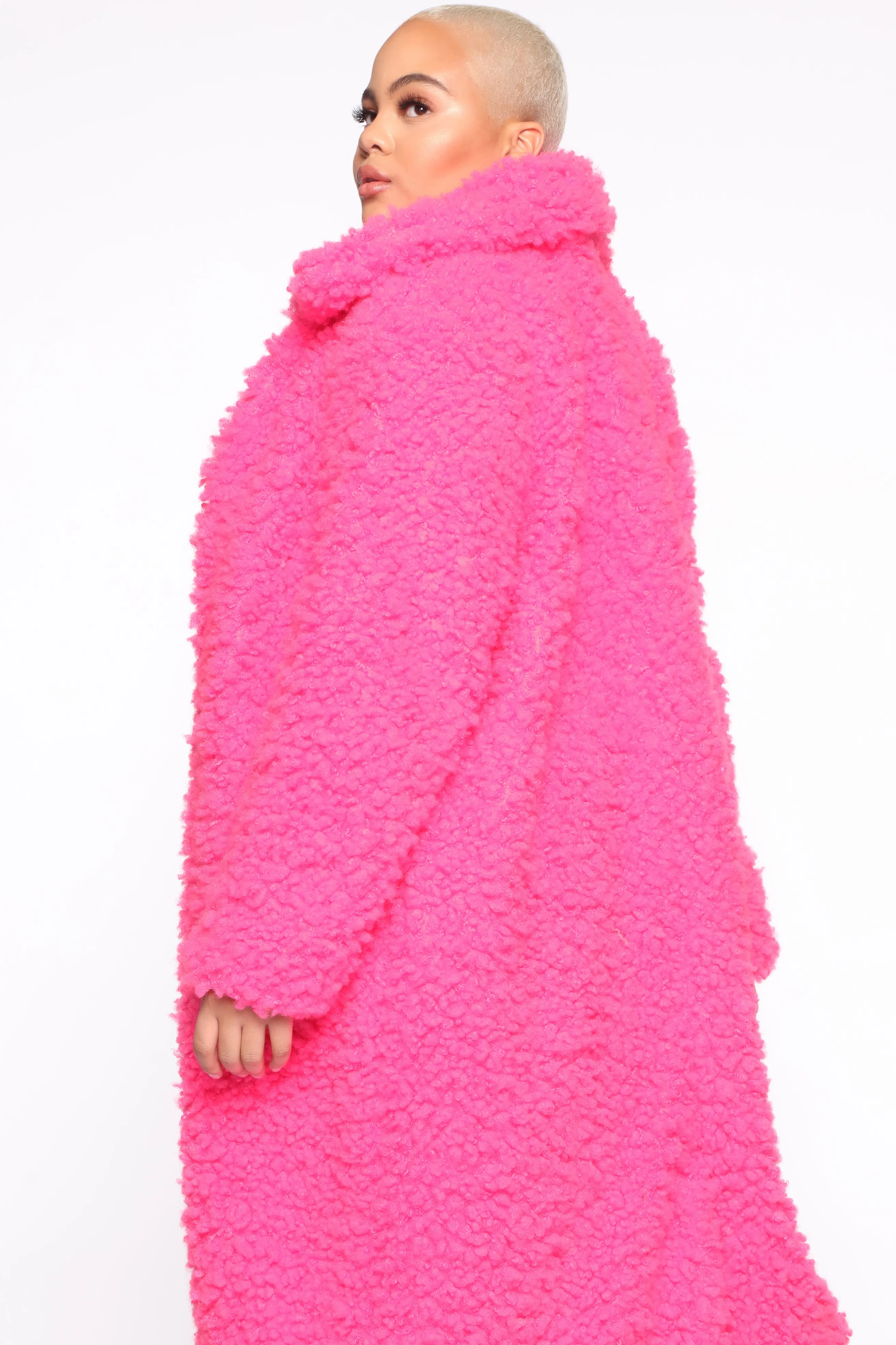 All About Me Fuzzy Coat - Hot Pink