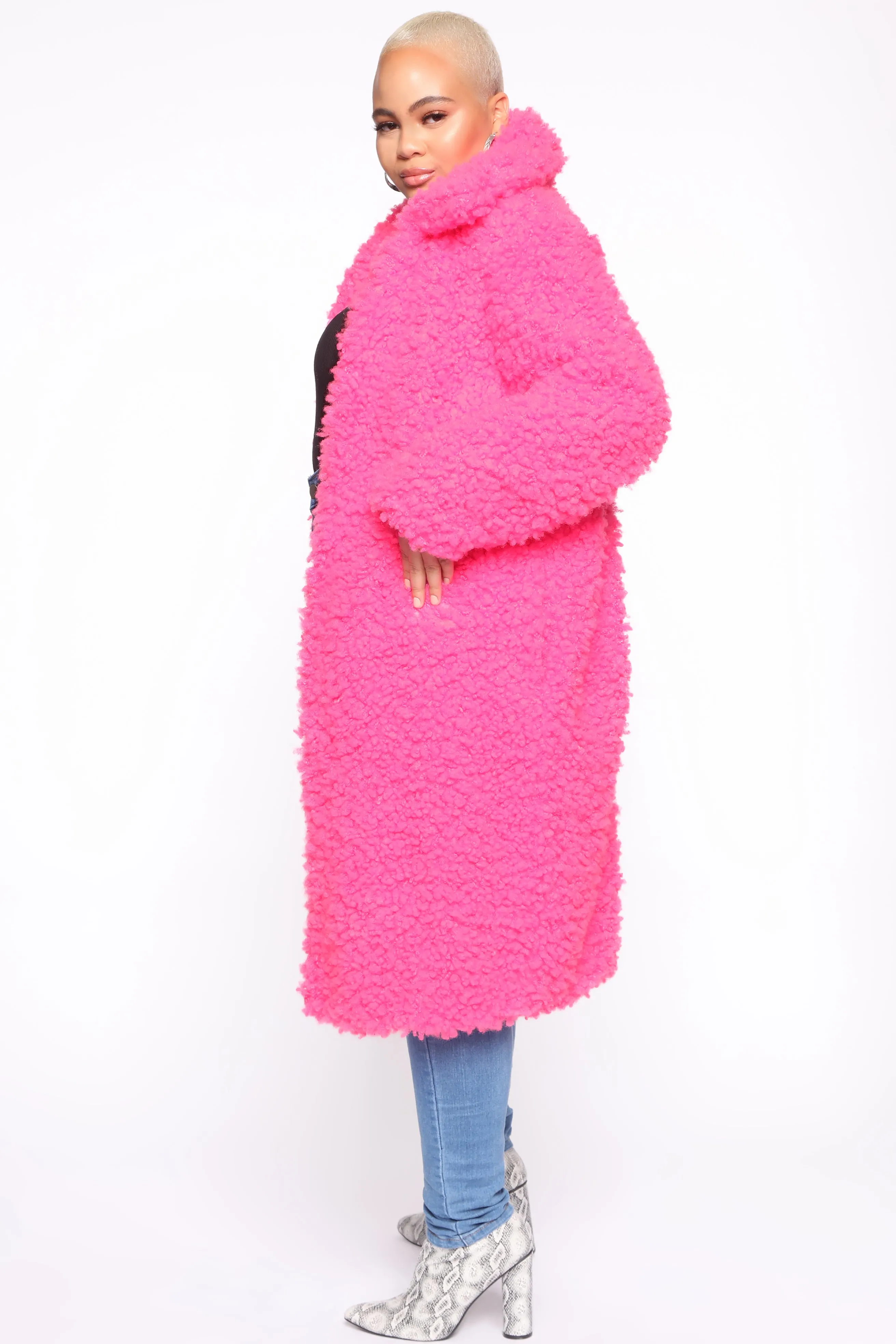 All About Me Fuzzy Coat - Hot Pink