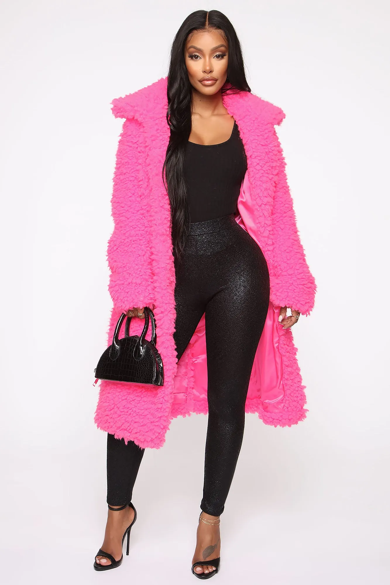 All About Me Fuzzy Coat - Hot Pink