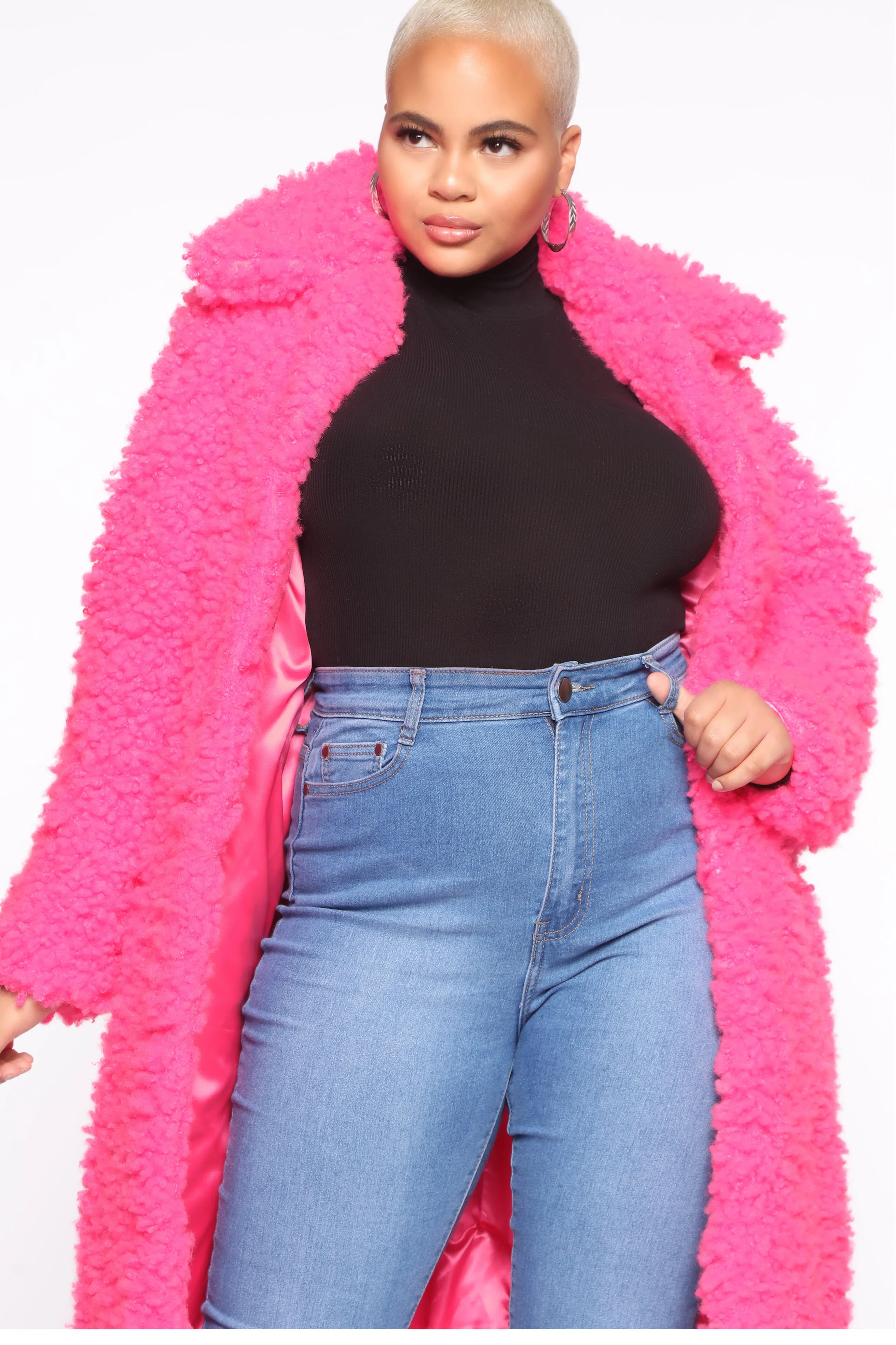 All About Me Fuzzy Coat - Hot Pink