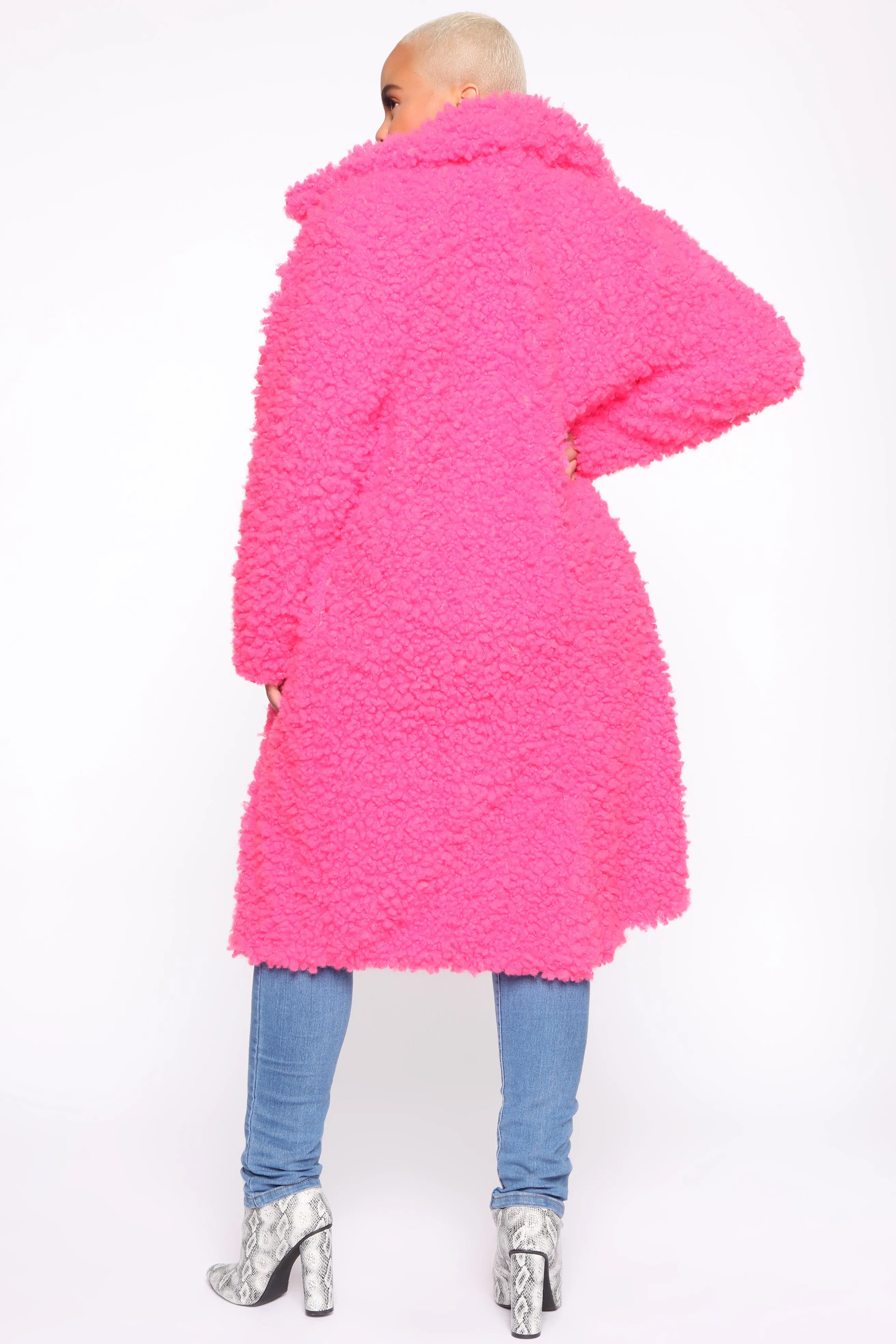 All About Me Fuzzy Coat - Hot Pink