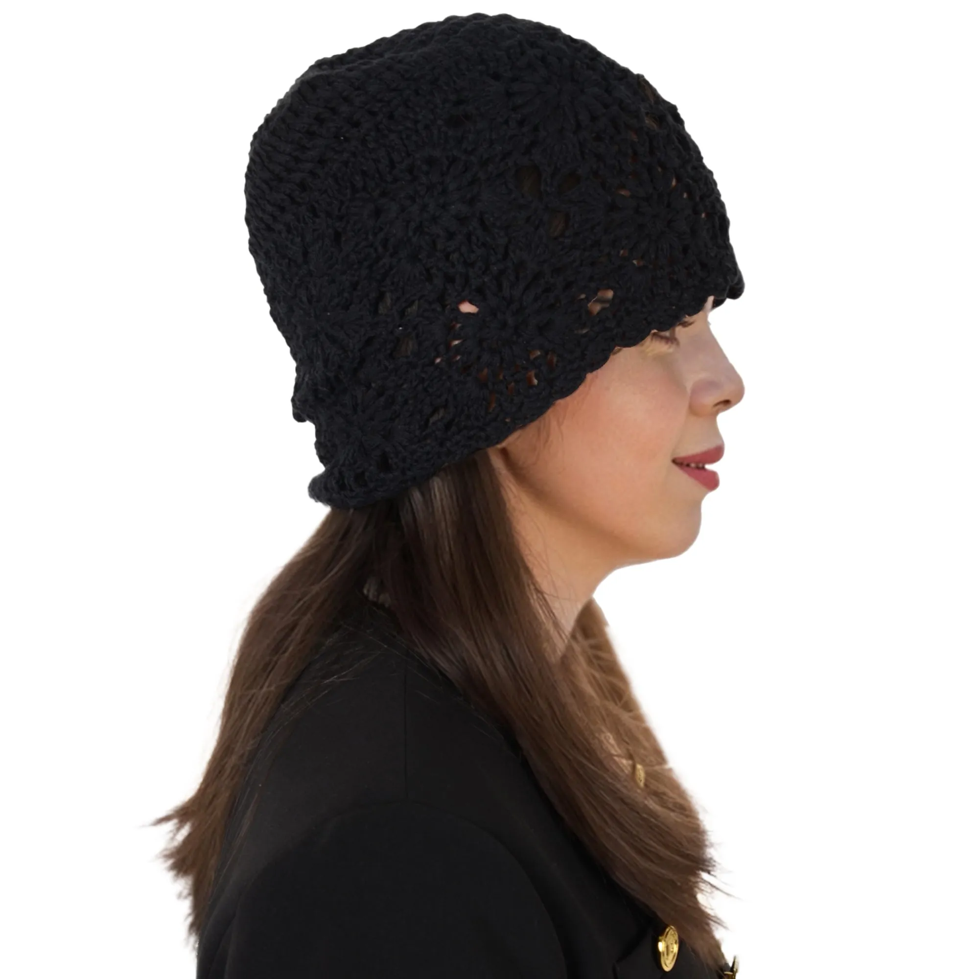 Anna-Kaci Crochet Floral Slouchy Beanie Hat Lightweight Handmade Knit Cutout Skull Cap for Women