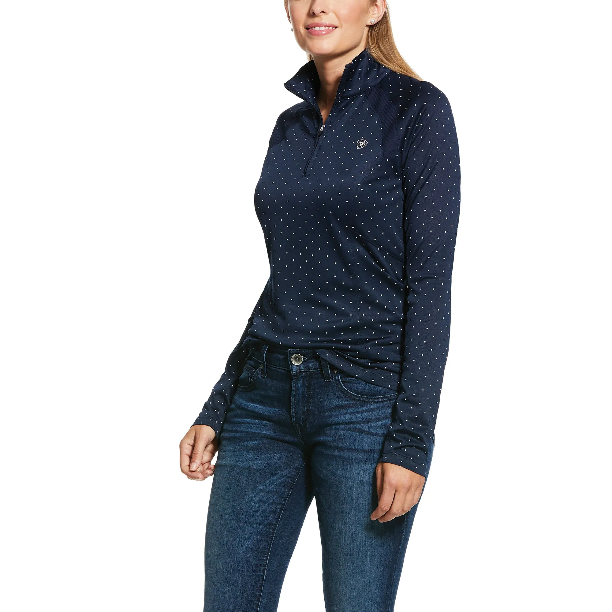 Ariat Ladies Sunstopper 2.0 Navy Dot Quarter Zip Baselayer 10030462