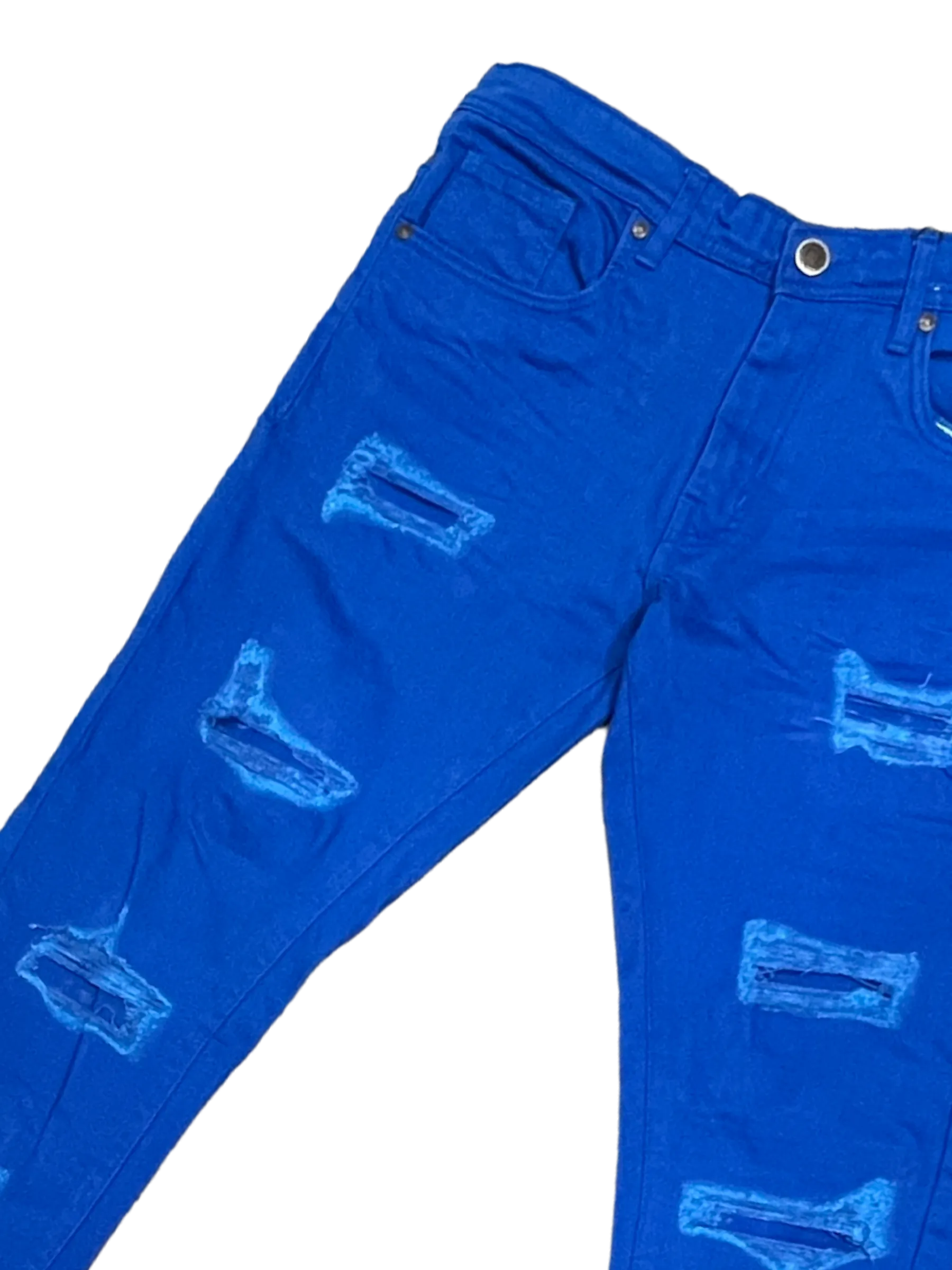 Arketype Royal Blue Men's Ripped Slim-Fit Jeans Stretch Material