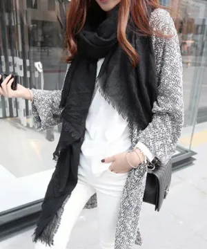 Autumn And Winter Black Tasseled Soft Cotton Scarf ML2245