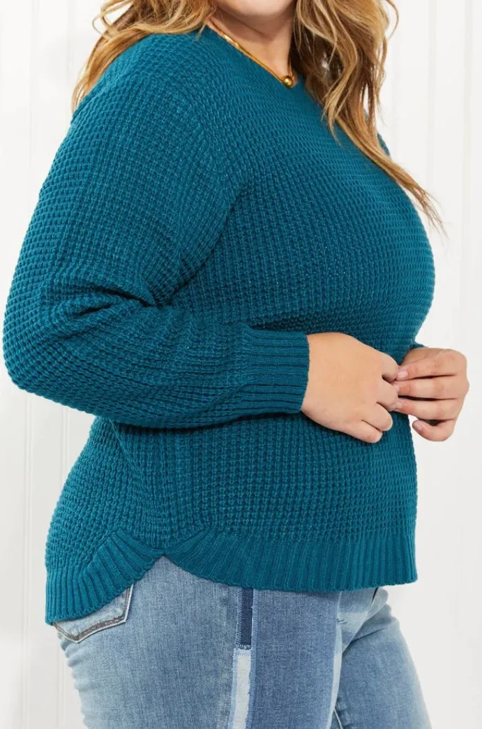 Autumn is Calling Waffle Knit Sweater in Teal