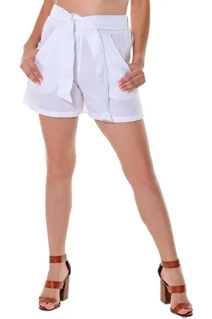 Azucar Ladies 100% Linen Shorts w/Soft Fabric Tie Front Belt - In (5) Colors - LLWH100