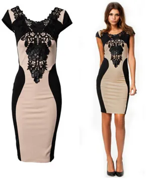 Bandage Dress New Arrival Women Elegant Embroidery Bodycon Dresses New Fashion Patchwork Autumn Casual Bandage Dress