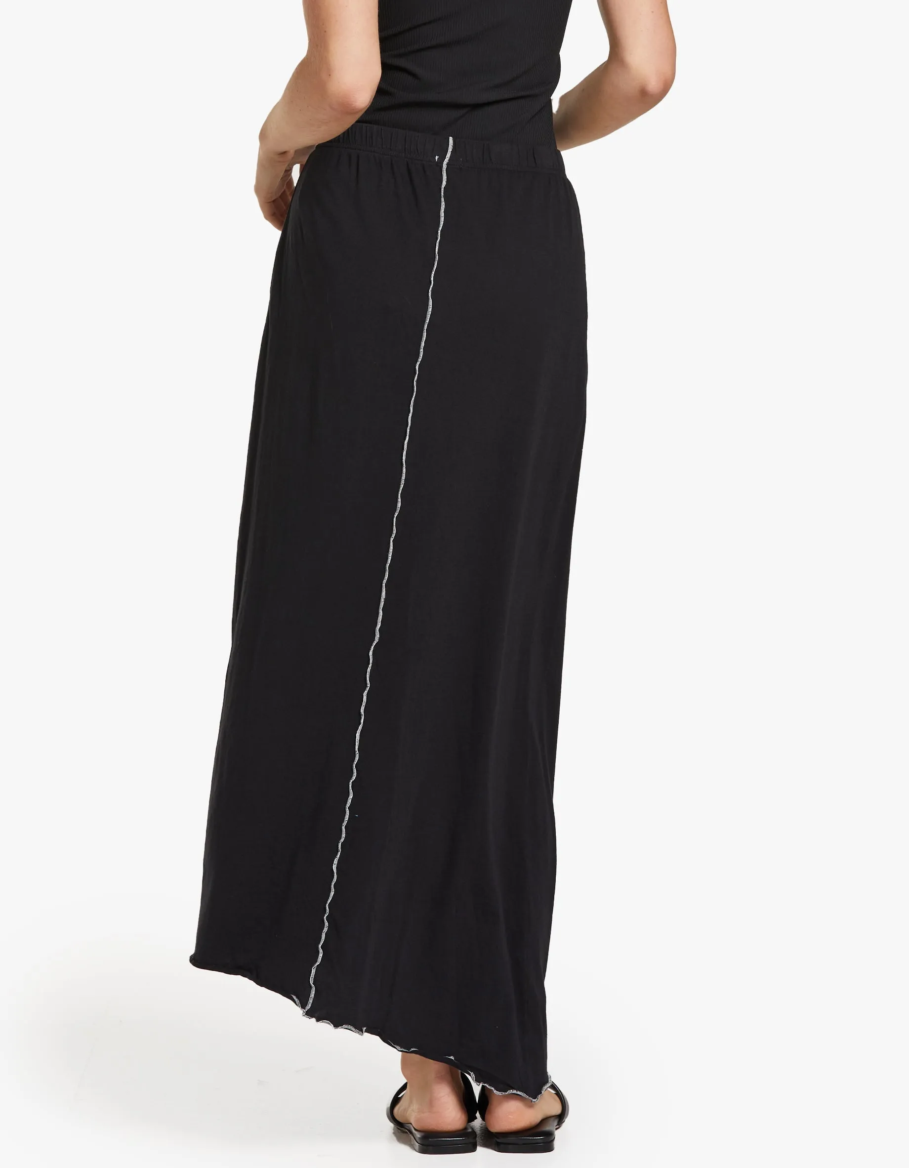 Bassike x Superette Contrast Front Seam Jersey Skirt - Black/Salt