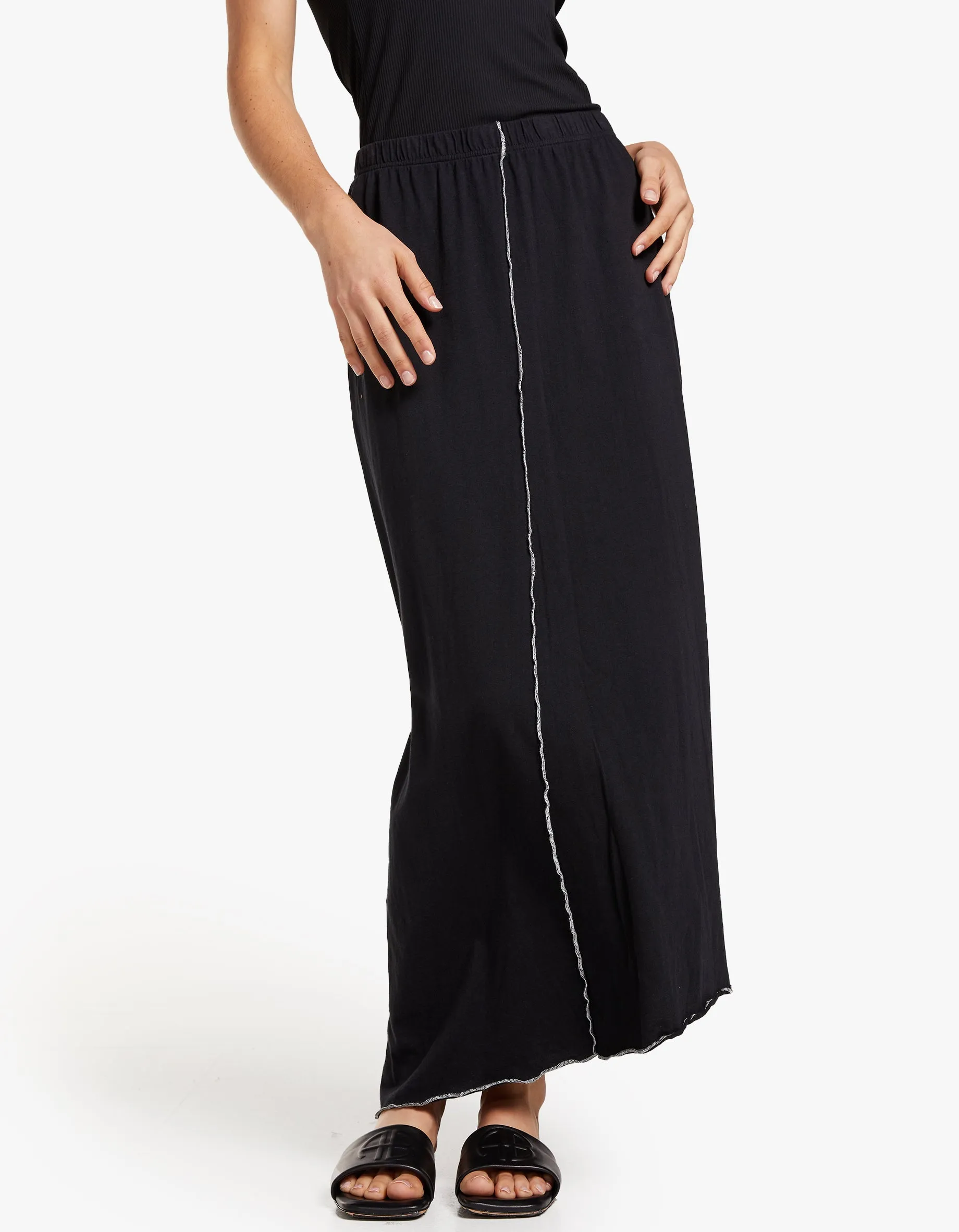 Bassike x Superette Contrast Front Seam Jersey Skirt - Black/Salt