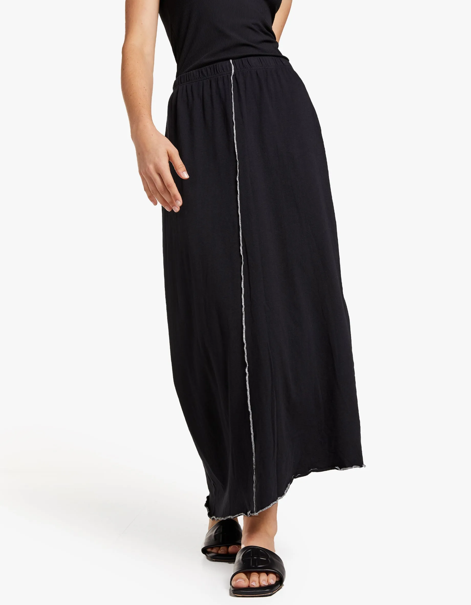 Bassike x Superette Contrast Front Seam Jersey Skirt - Black/Salt