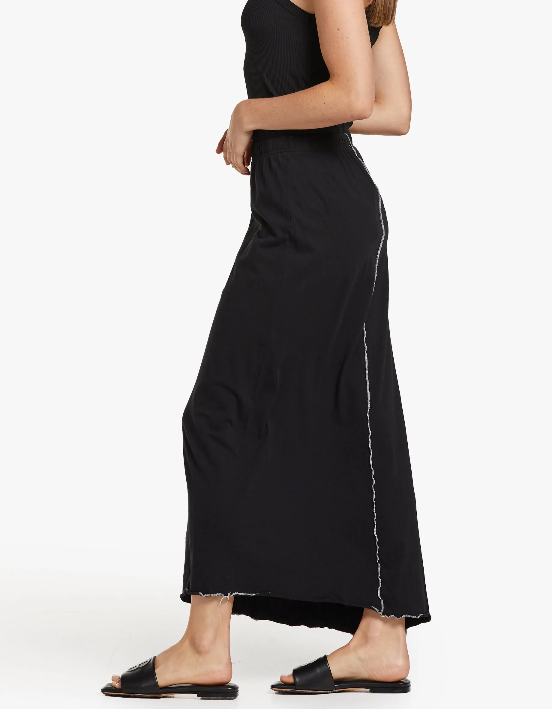 Bassike x Superette Contrast Front Seam Jersey Skirt - Black/Salt