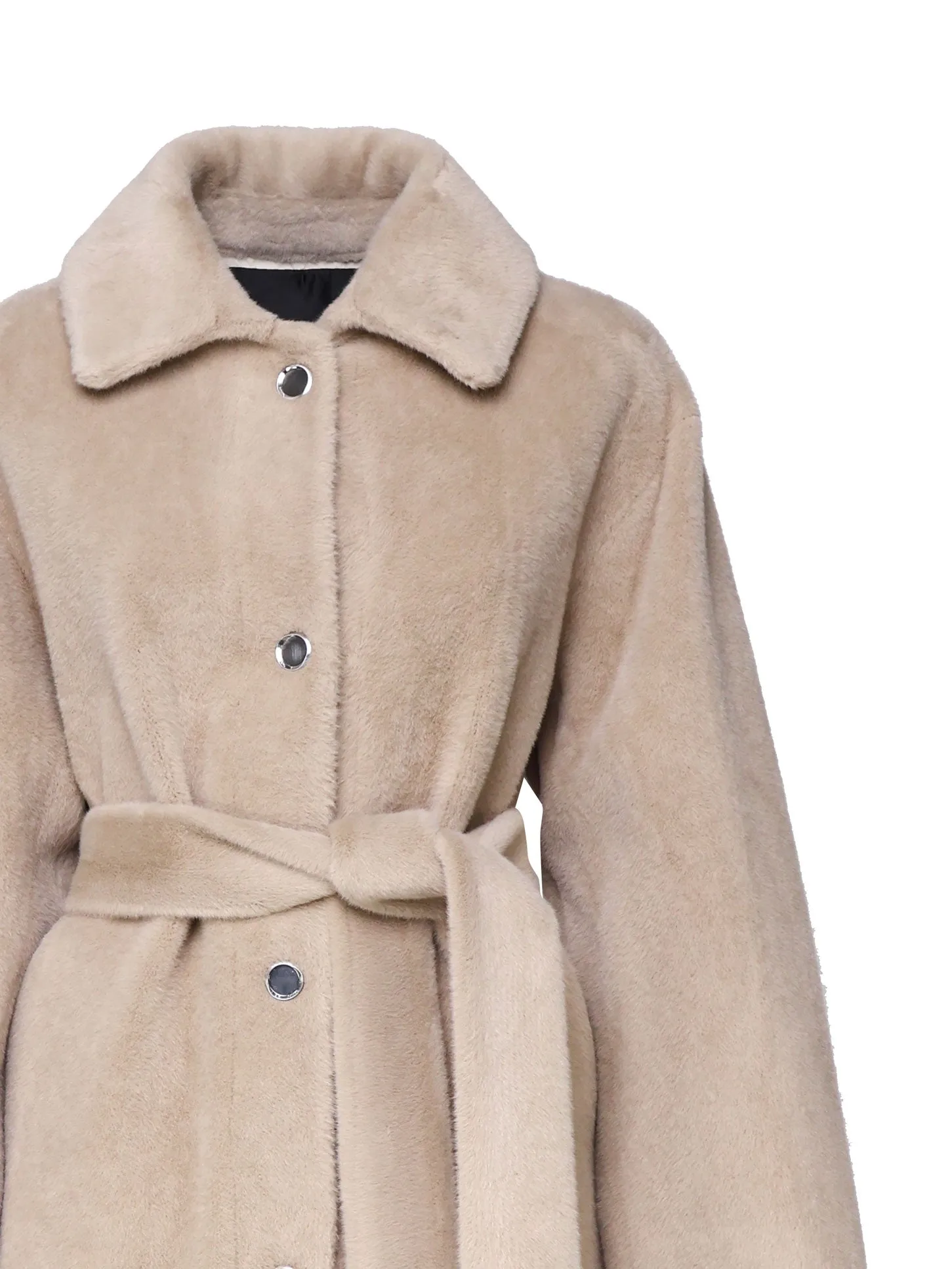 Beige Eco Fur Coat with Belt