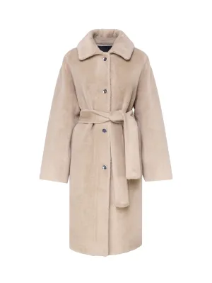 Beige Eco Fur Coat with Belt